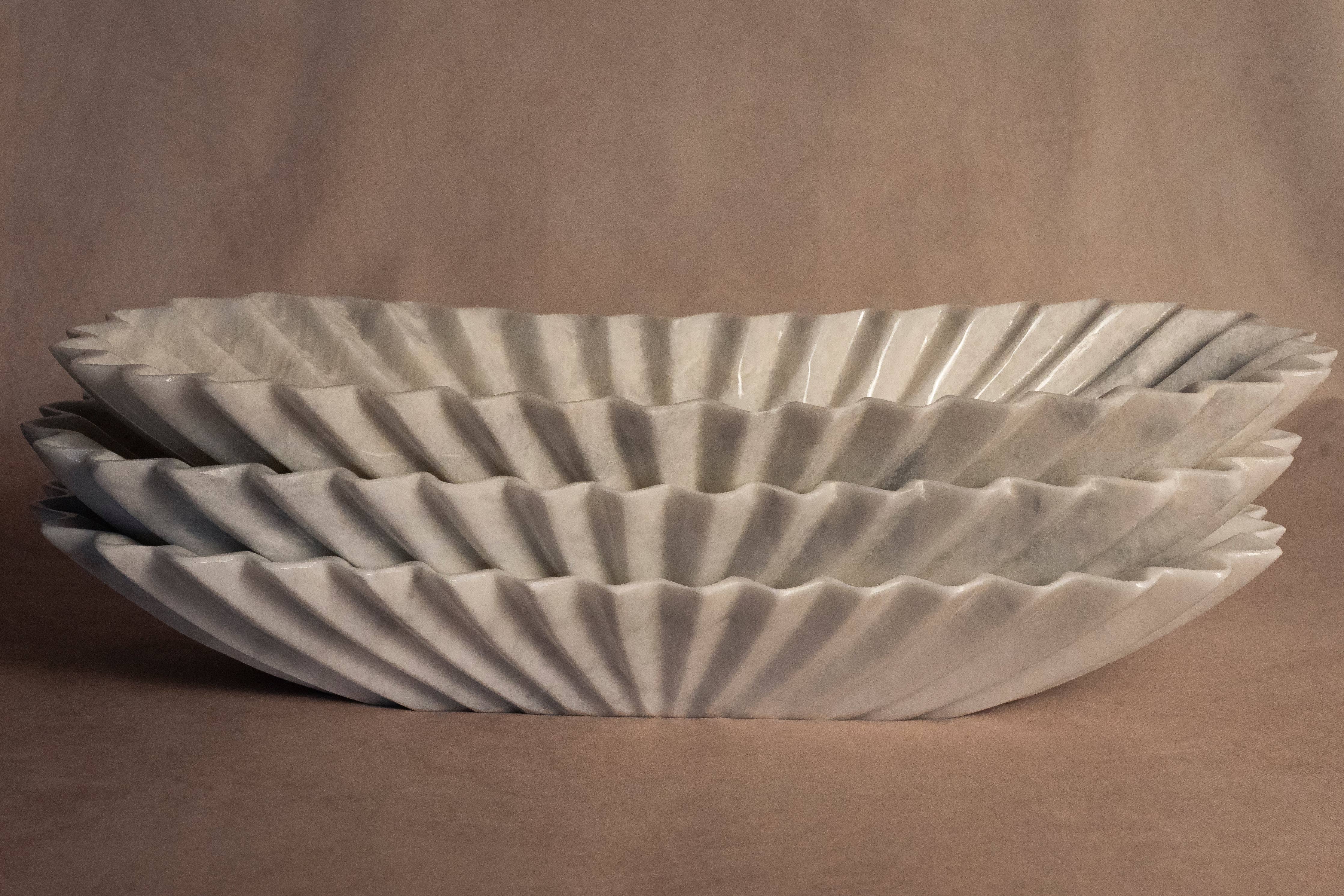 Oblong Fluted Marble Bowl - Large