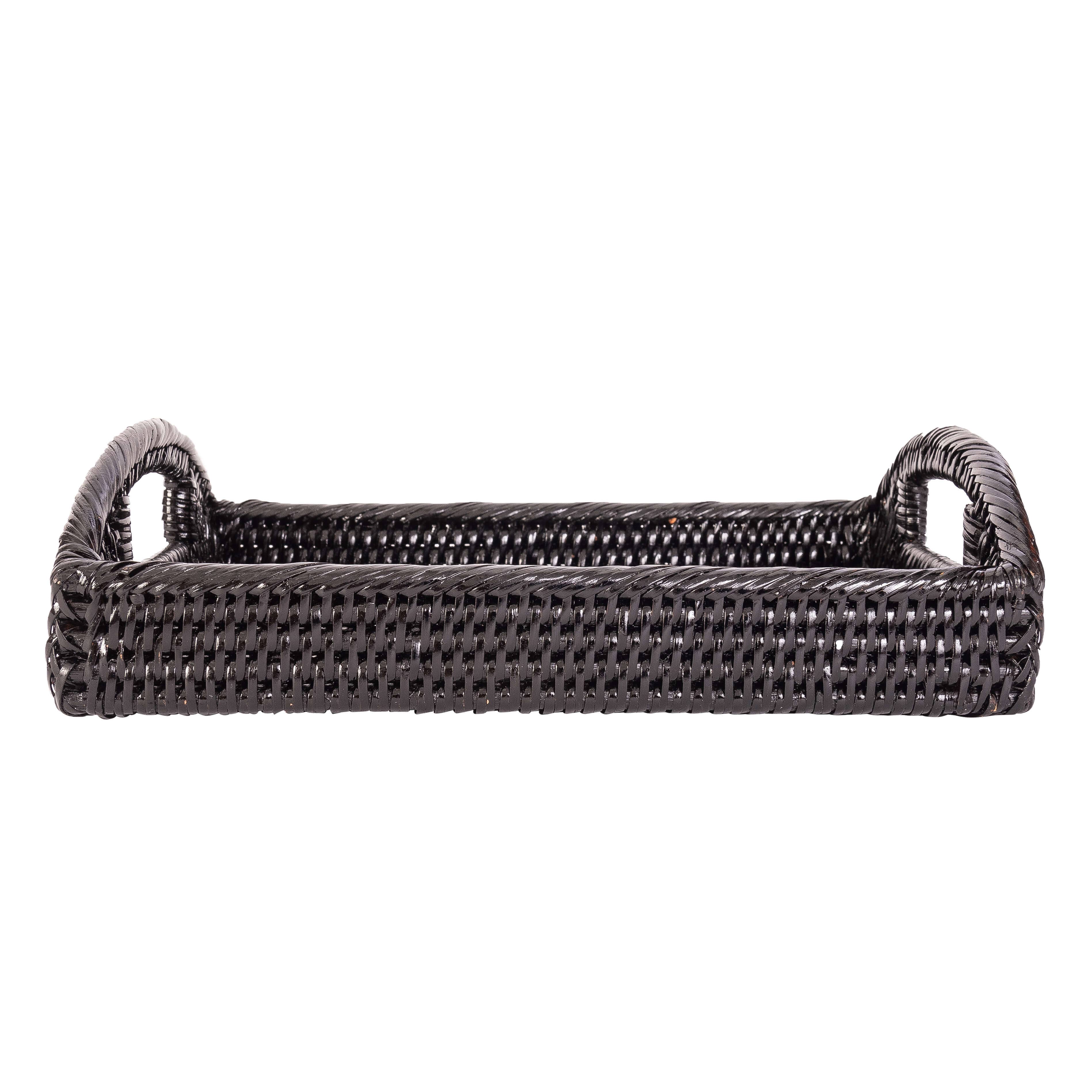 Artifacts Rattan™ Rectangular Vanity Tray With High Handles: Tudor Black