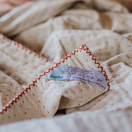 Basha Natural Kantha Throw Blanket : Primary colors