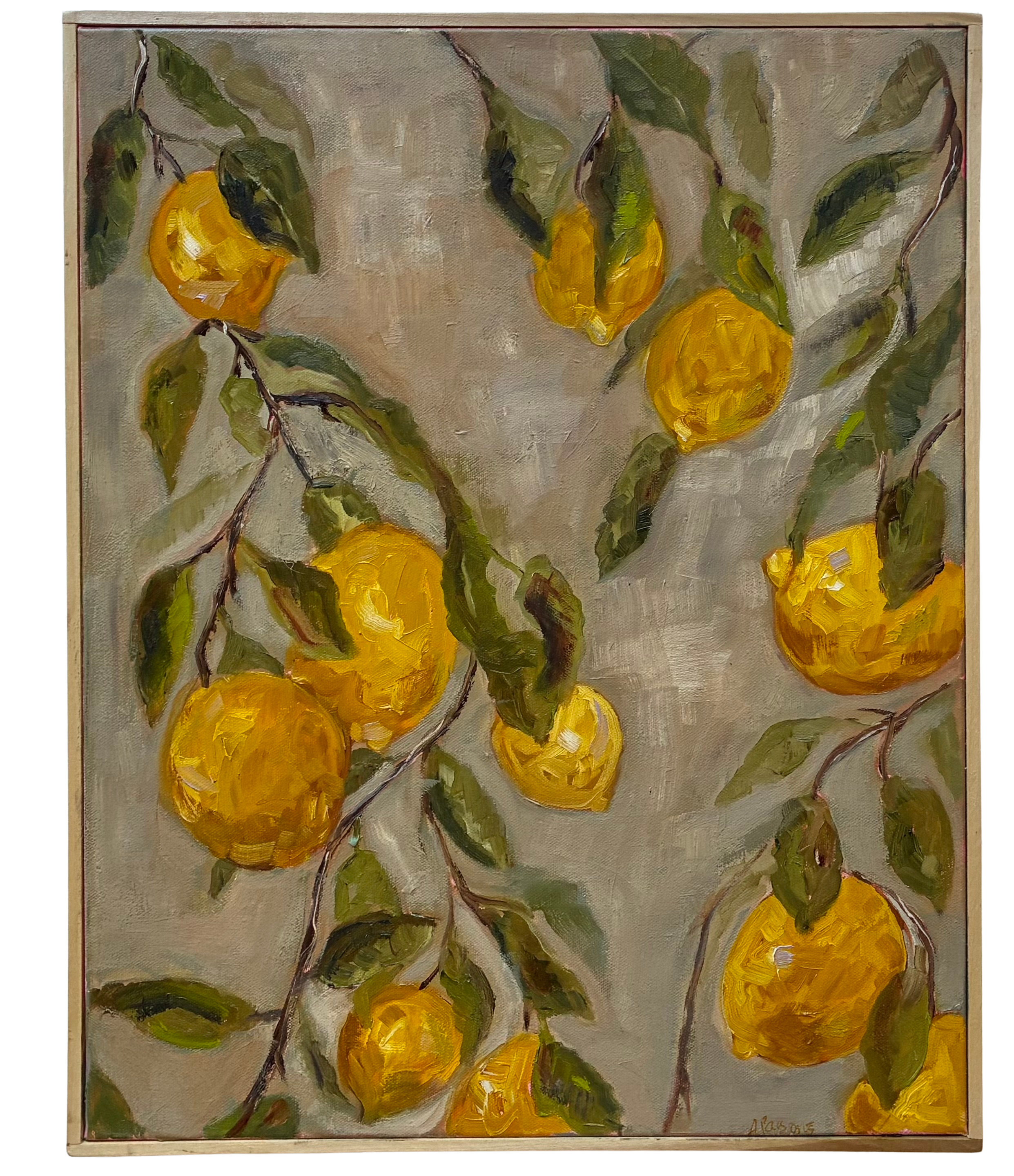 Alison Parsons, Lemon Branches Grey Background 20”x16”
