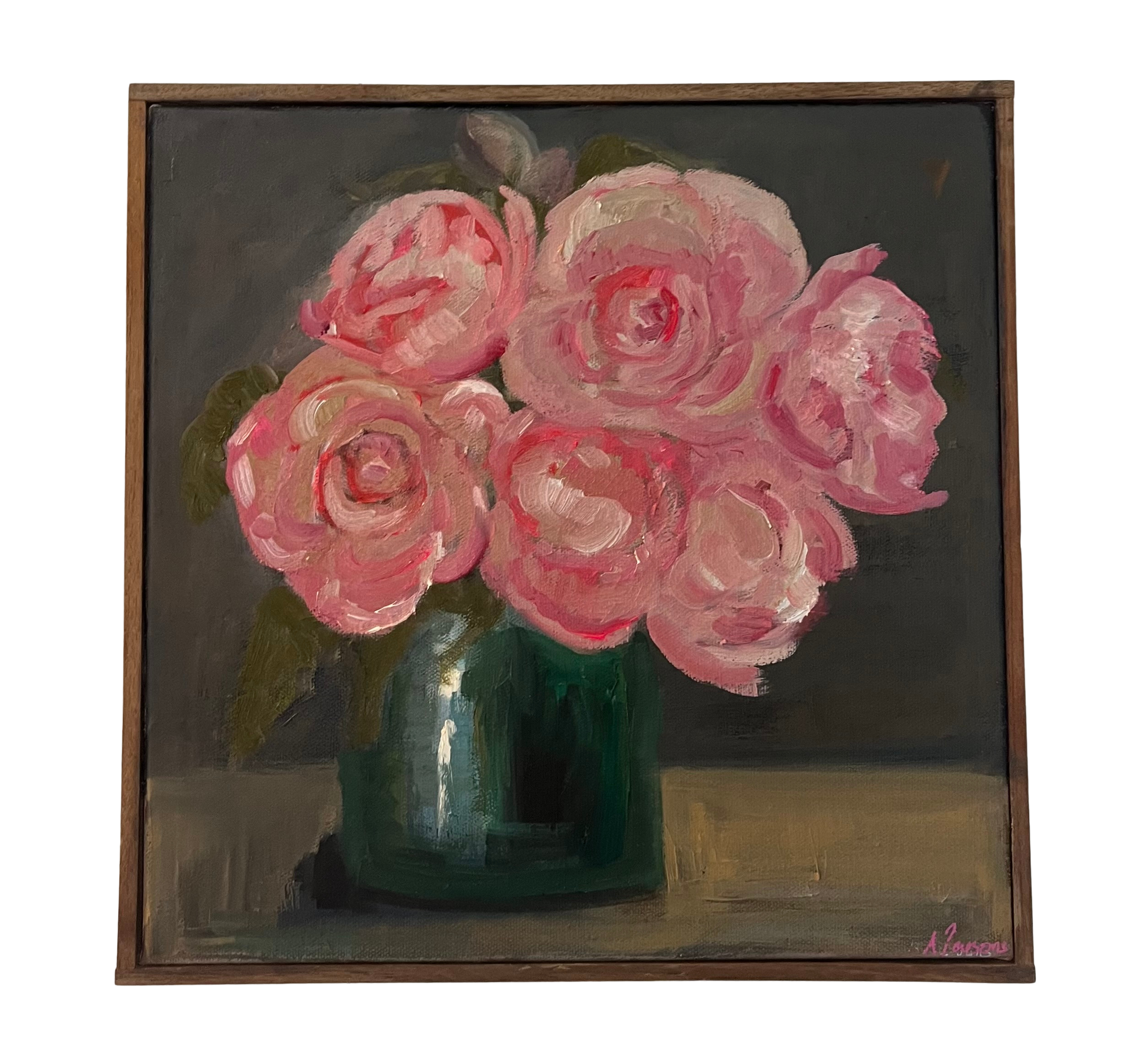 Alison Parsons, Pink Floral in Vase, 12.5”x12.5”