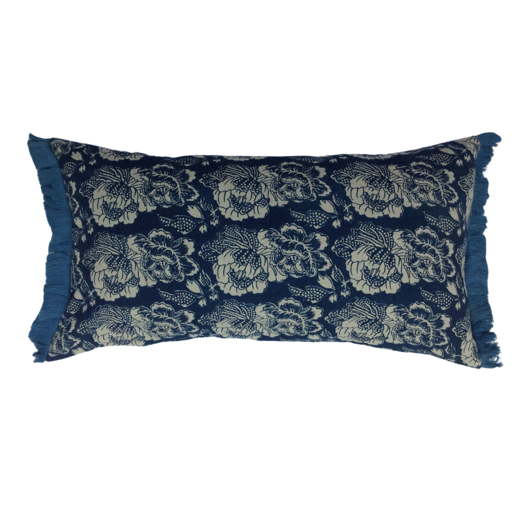 Cabbage Rose Indigo Lumbar Pillow
