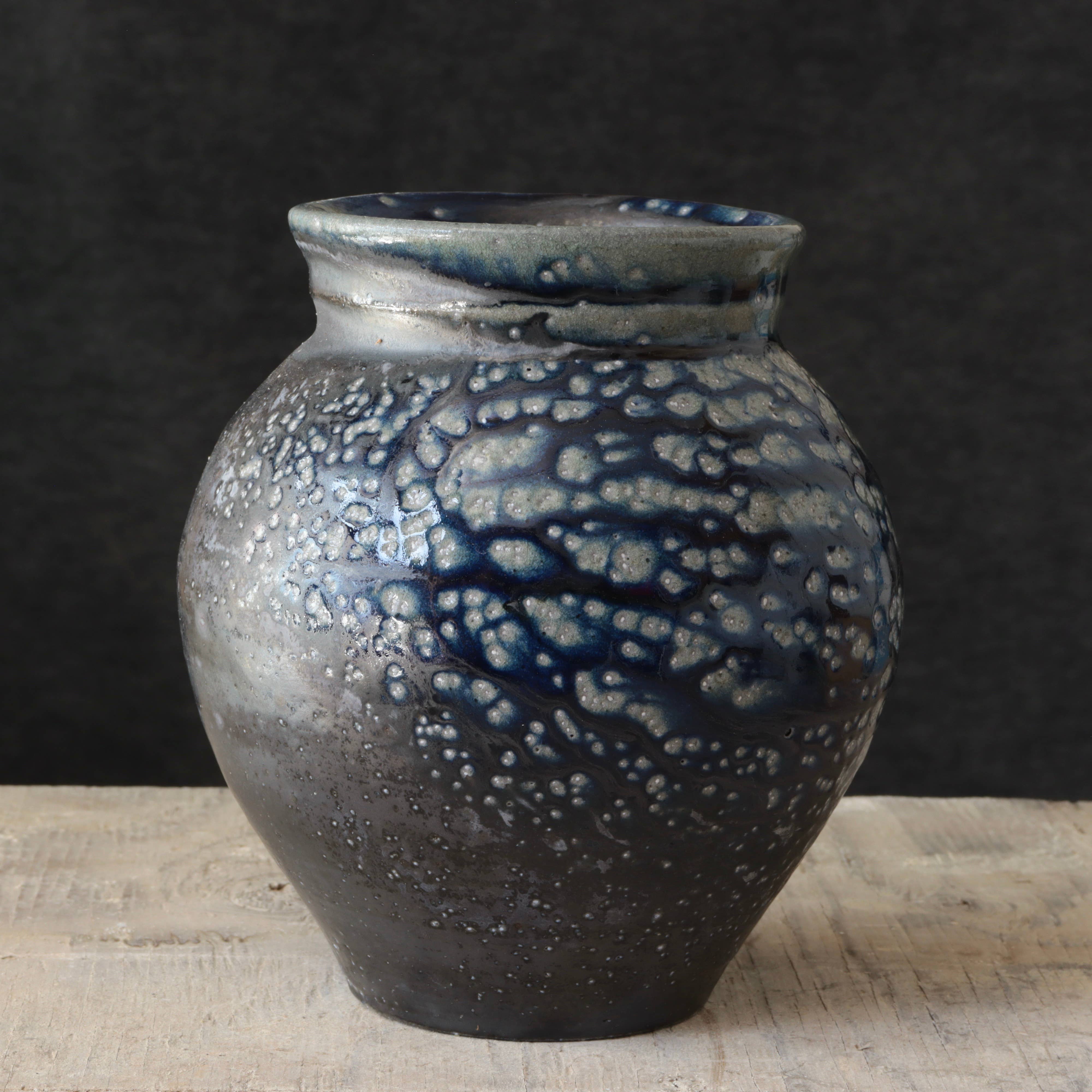 Soda Fired Vase Cobalt Blue/Black 7-8"