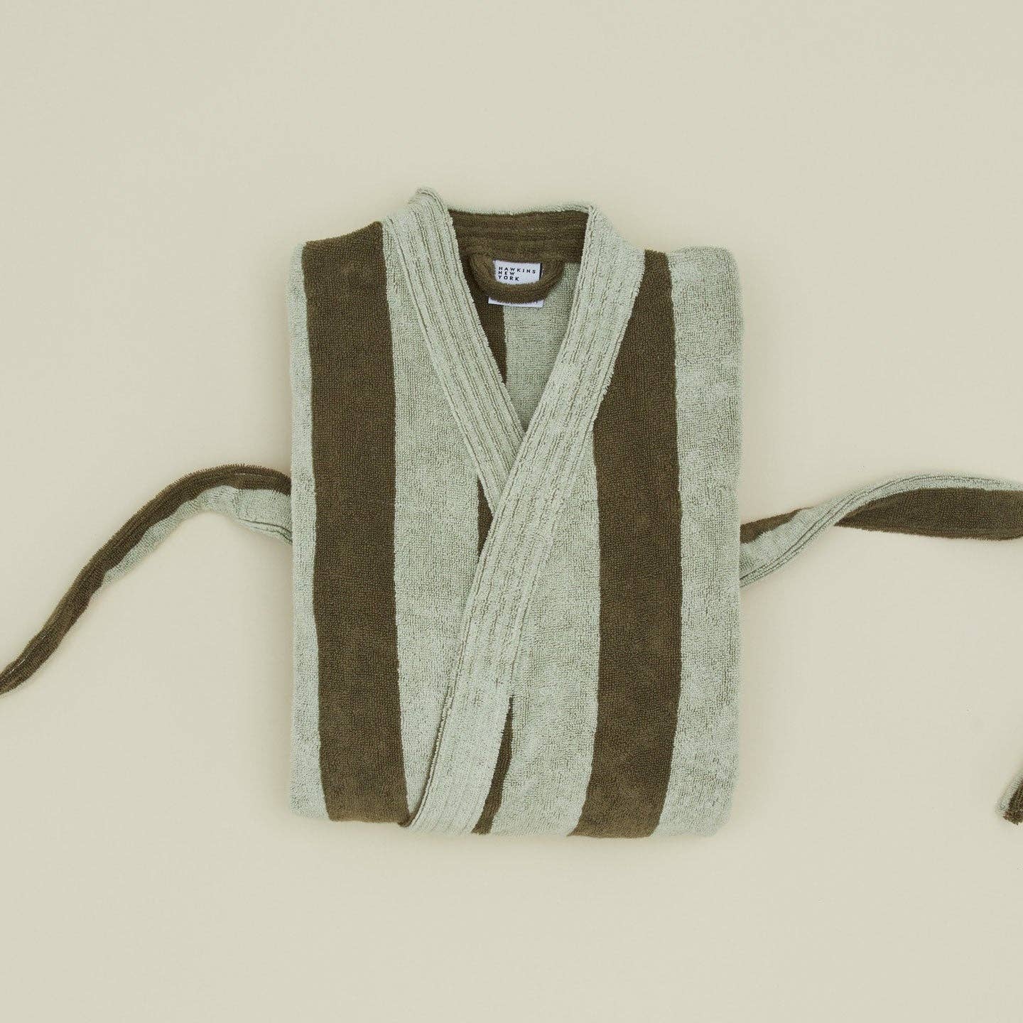 Simple Striped Terry Bathrobe- Olive/Sage: Large