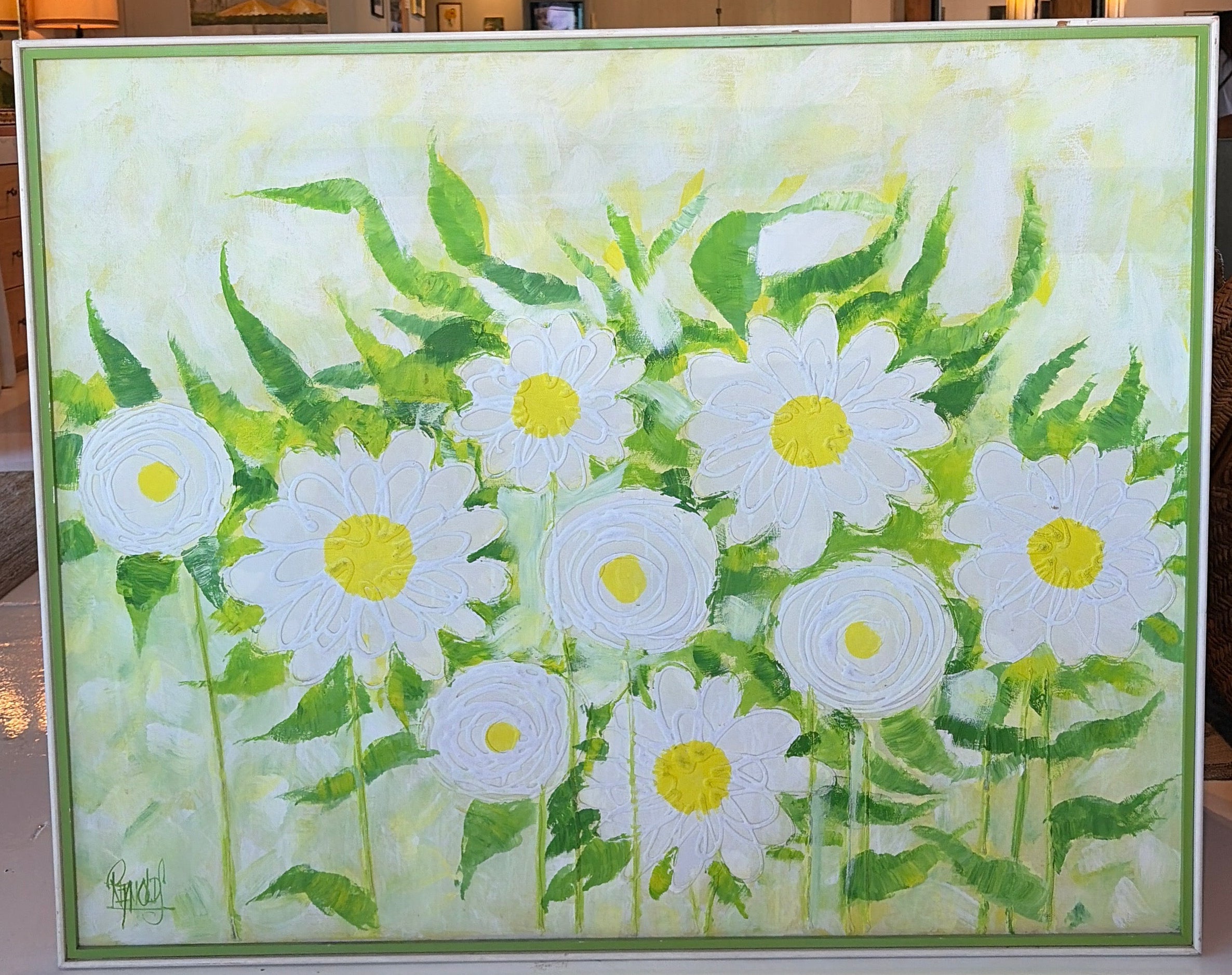 1970s Framed Abstract Botanical Acrylic Painting by Lee Reynolds