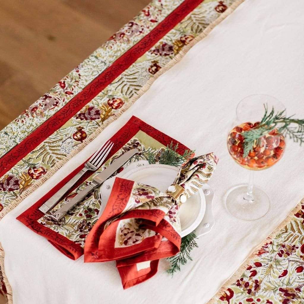 Winter Garden Red & Green | French Tablecloths: 71" x 128"