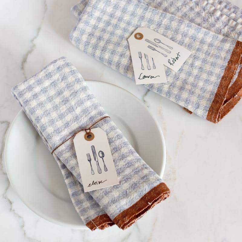 Two-Tone Gingham Napkins Blue & Cognac, Set of 4