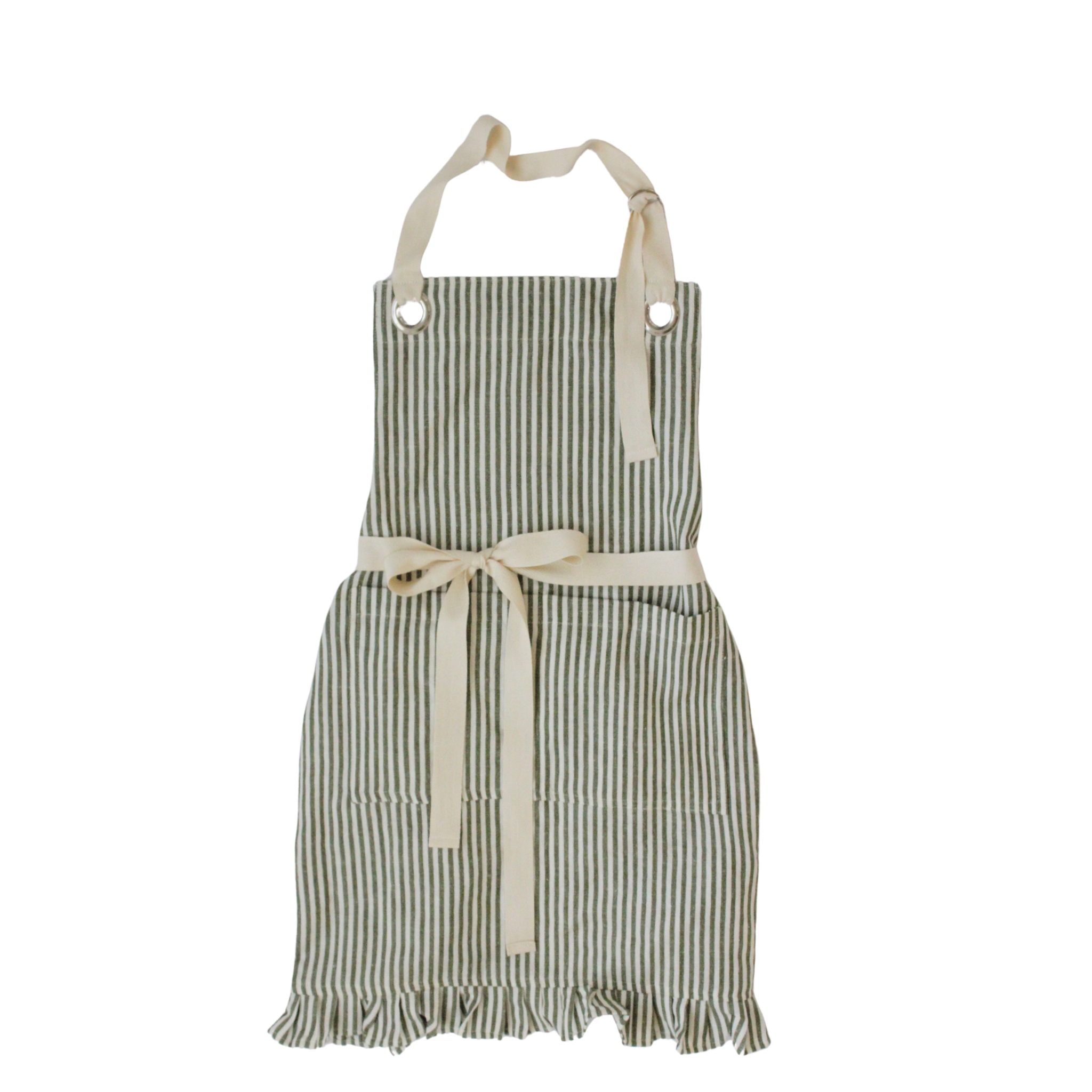 Ruffle Pin Stripe Apron: Green
