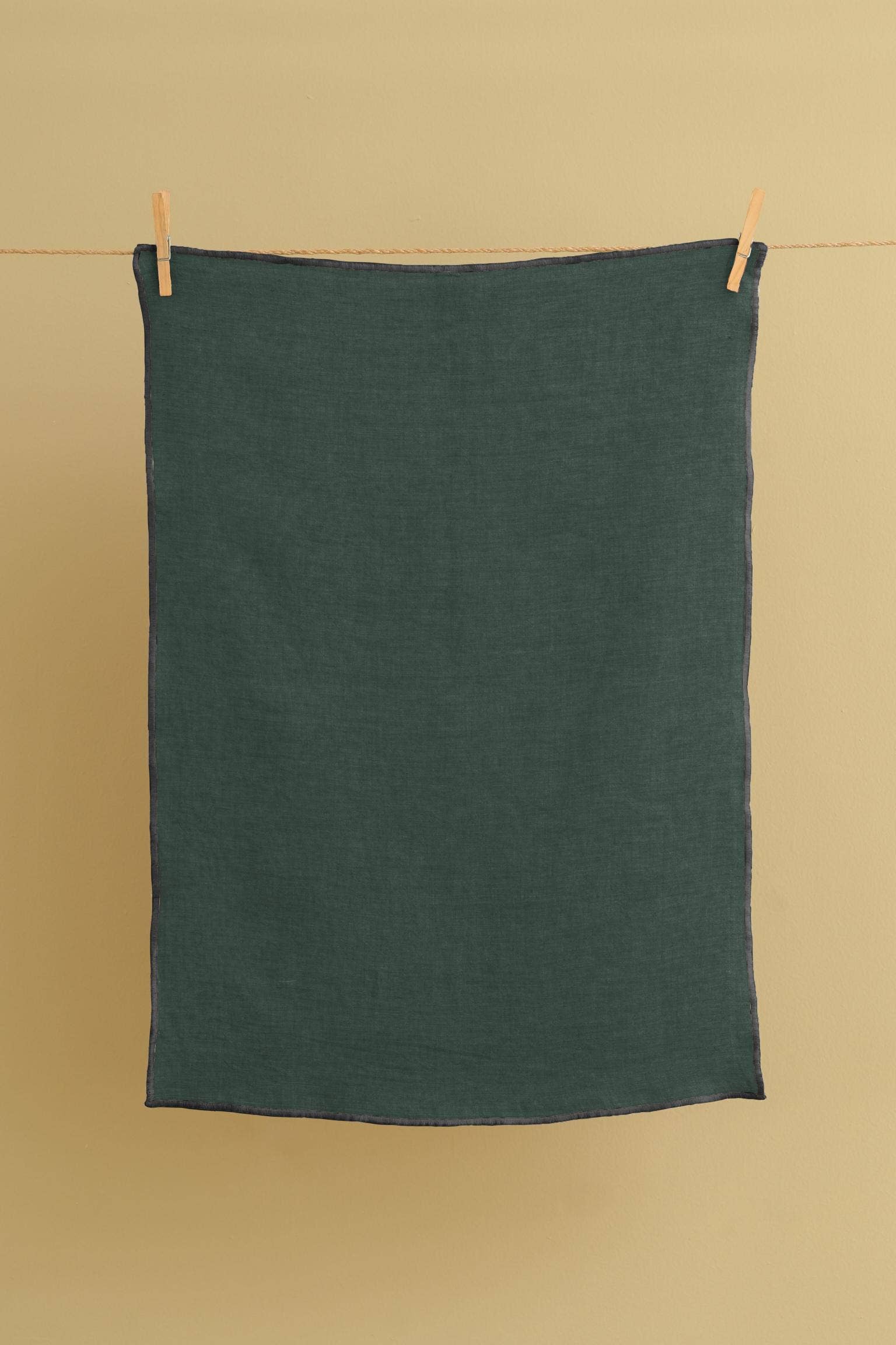 Linen Kitchen Towel – Black Needle Accent: Bottle Green / 50 x 70 CM