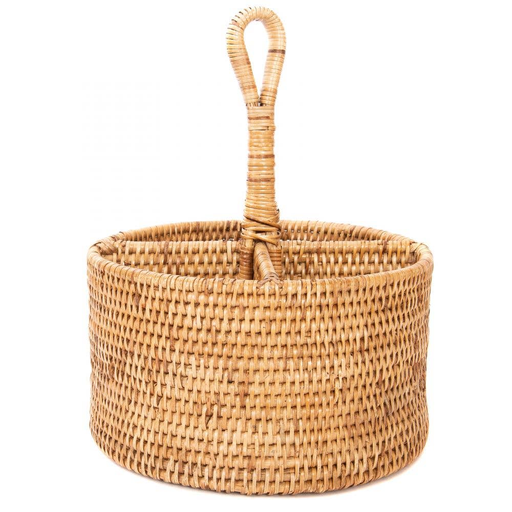 Artifacts Rattan™ 4 Section Caddy/Cutlery Holder: Honey Brown