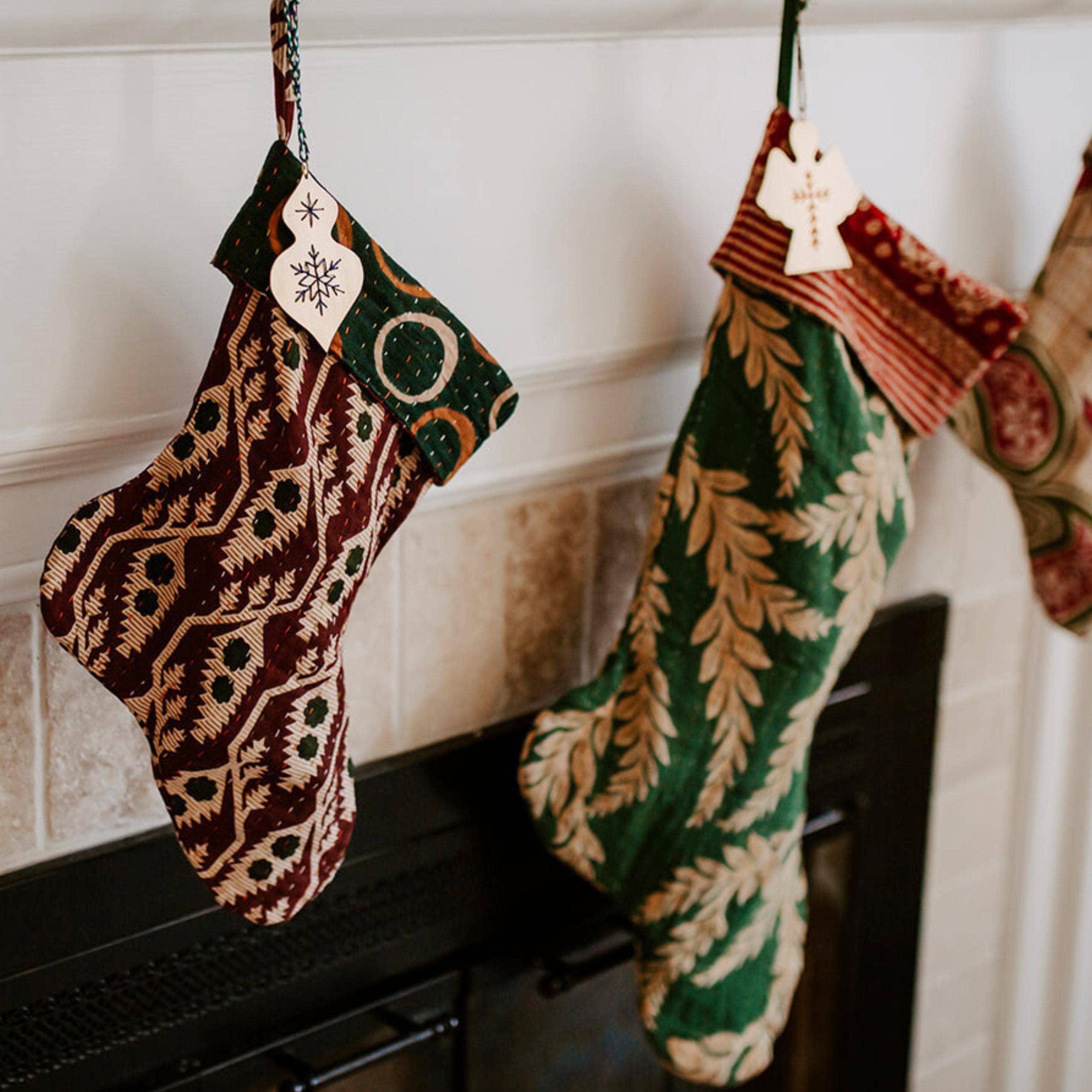 Kantha Handmade Vintage Christmas Stocking, Small