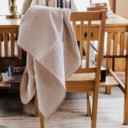 Basha Natural Kantha Throw Blanket : Primary colors