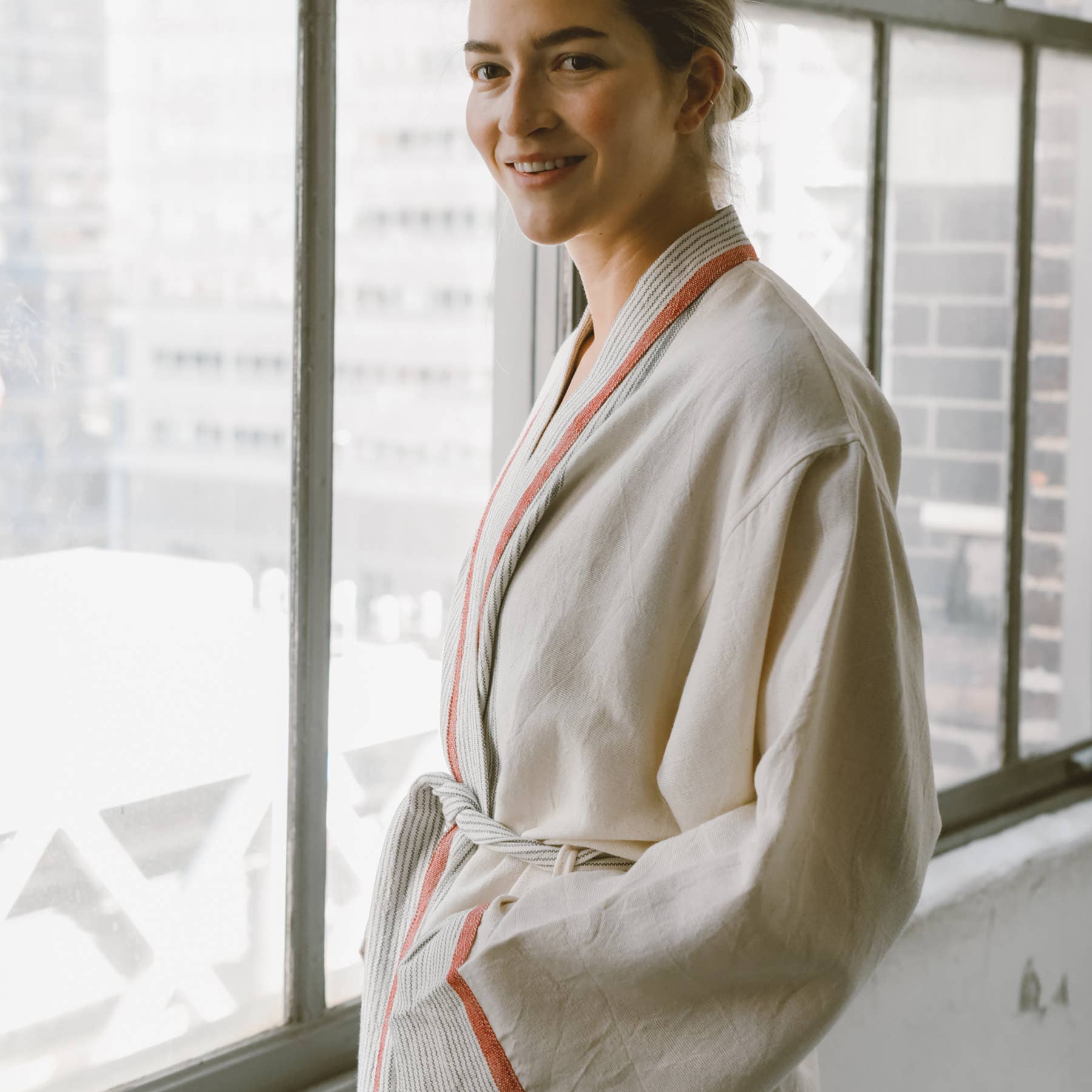 Ivory Cherry Tribeca Long Bathrobe: L