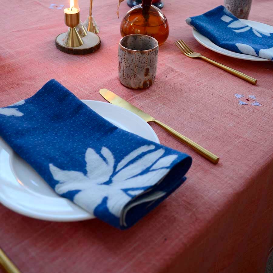 Pink Handwoven Organic Cotton Tablecloth | Indian Summer: 56"x108"
