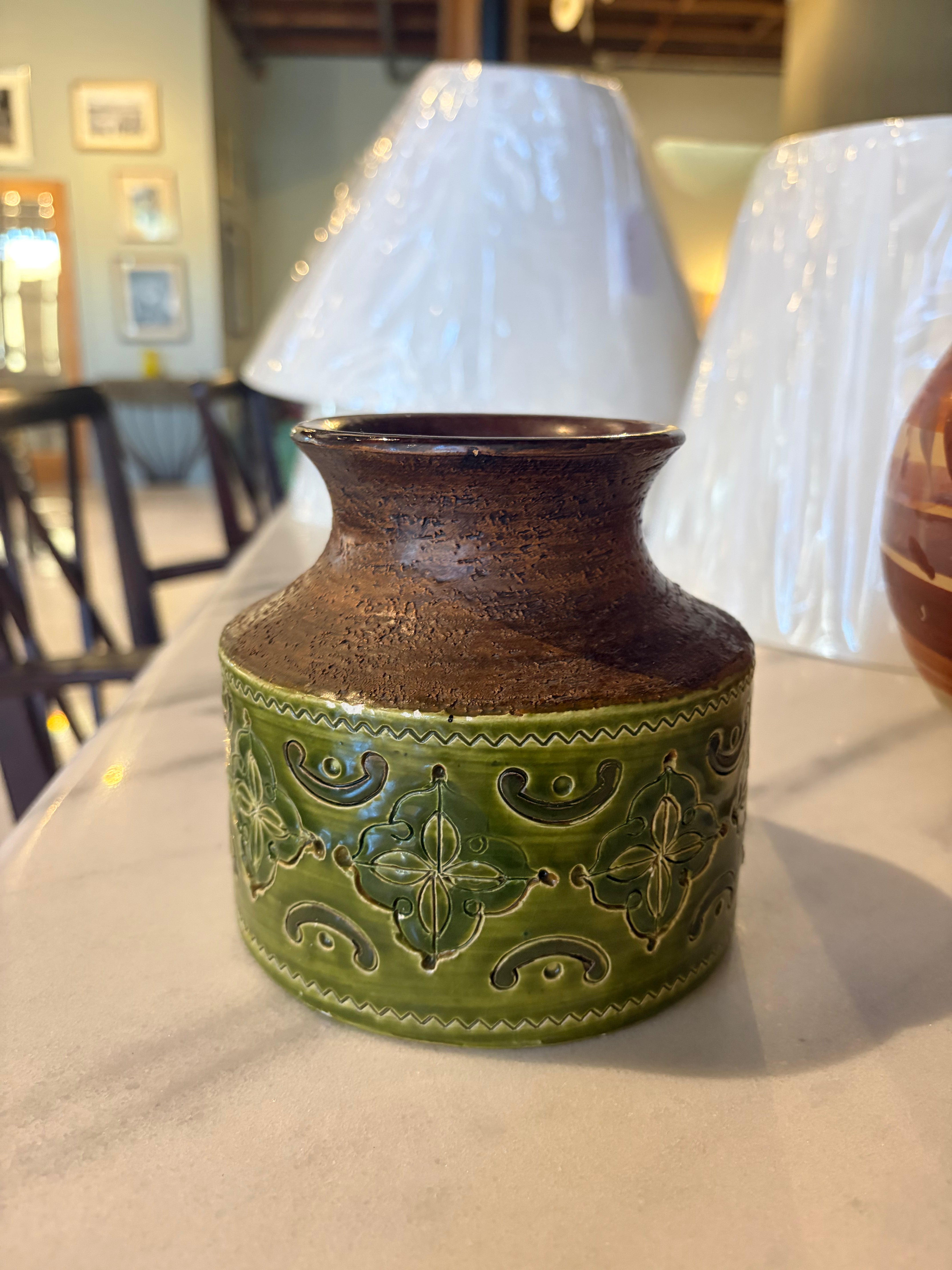 Green Stenciled Vintage Vase