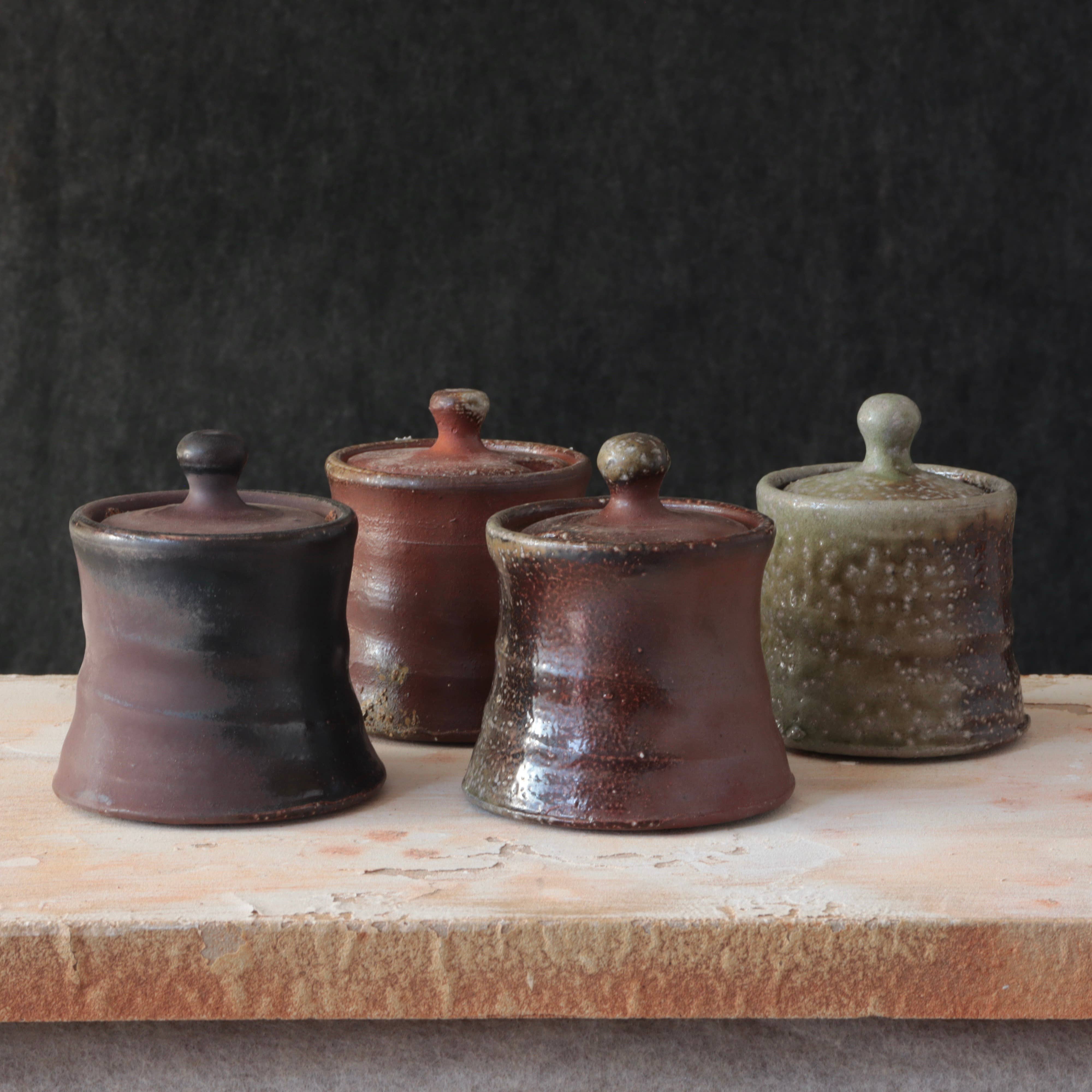 Soda-Fired Sugar Jars Hourglass Shape Dark 