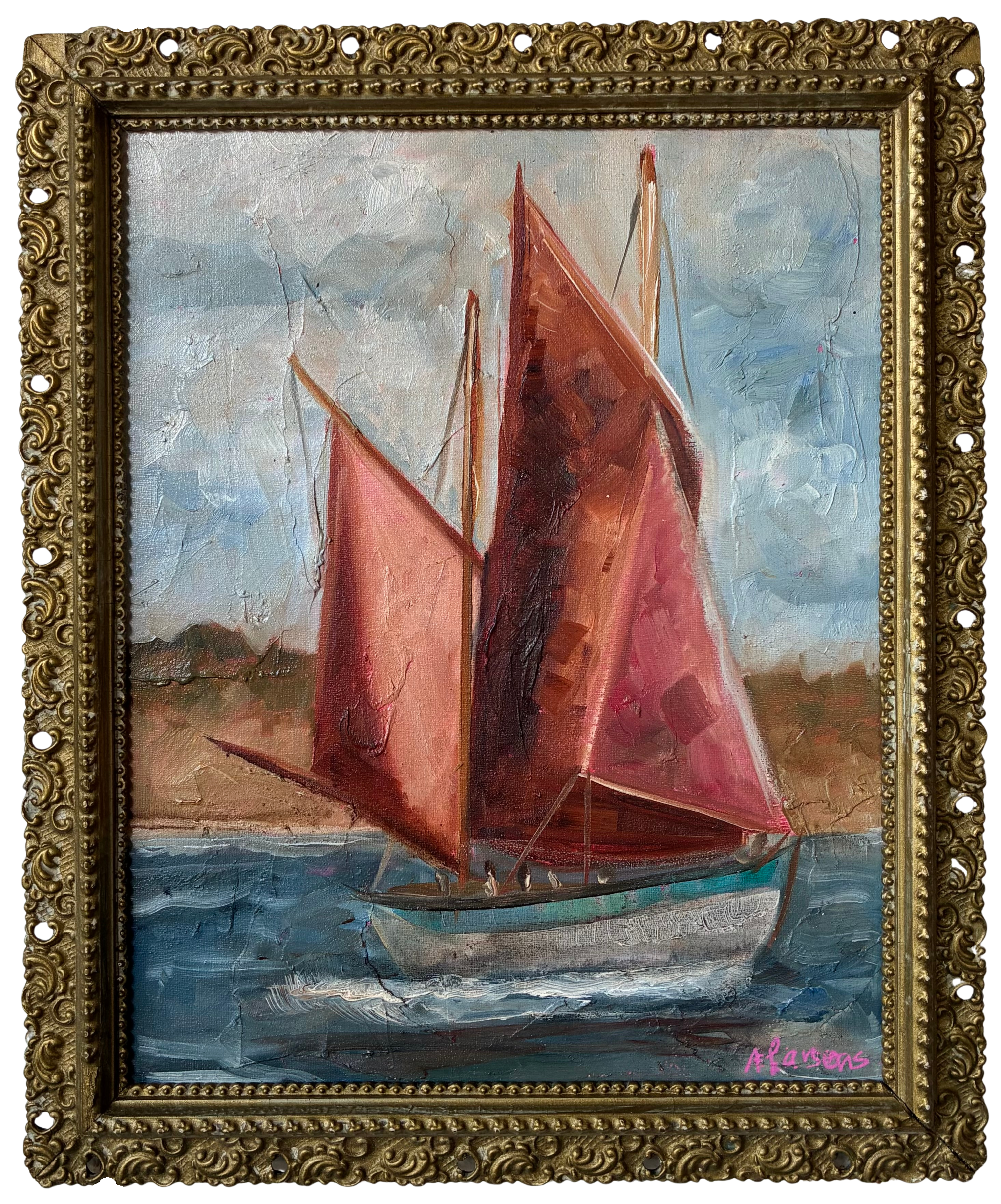 Alison Parsons, Sailboats, 12”x10” in Vintage Frame