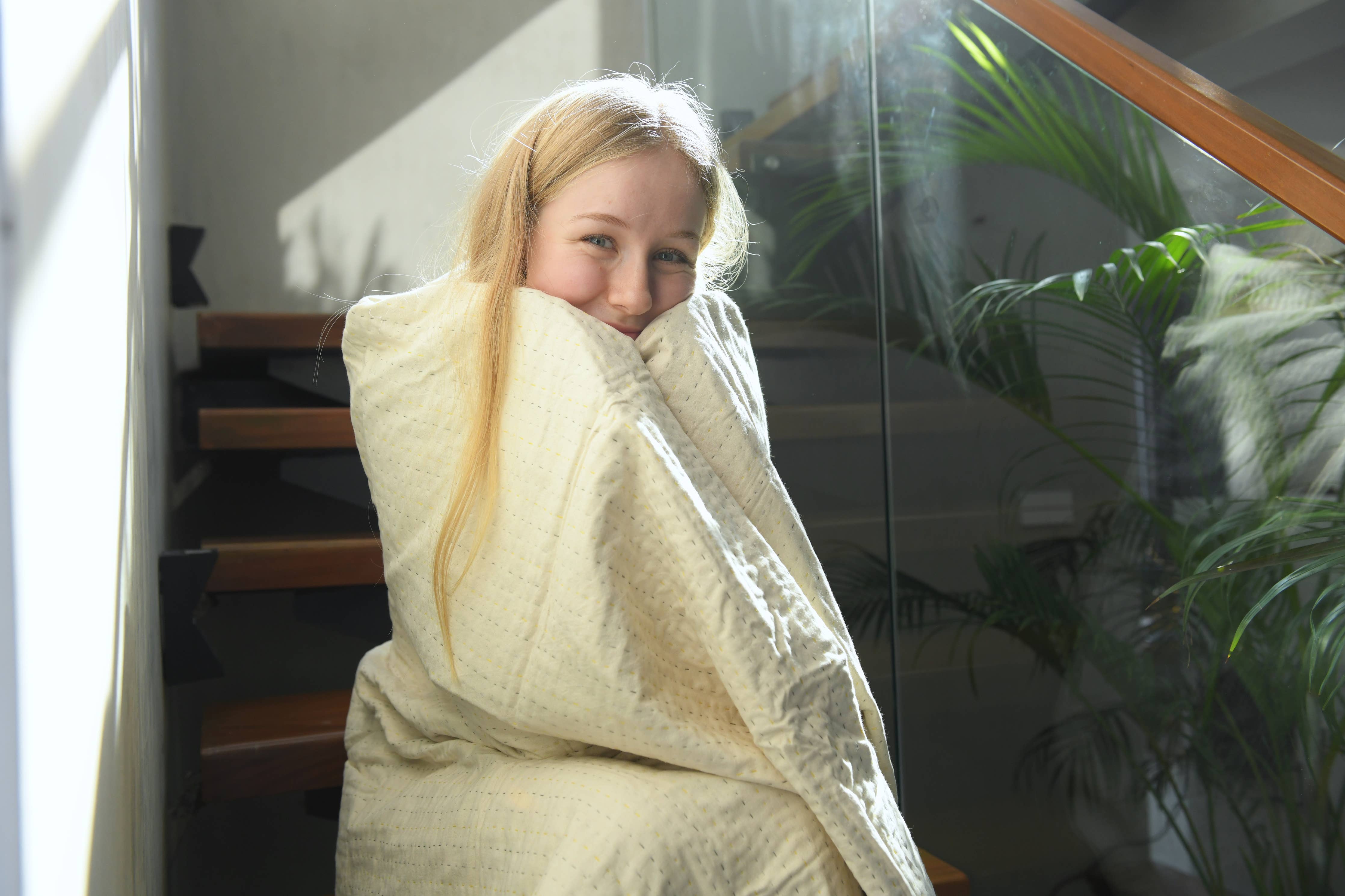 Basha Natural/Unbleached Cotton Twin Blanket: Taupe