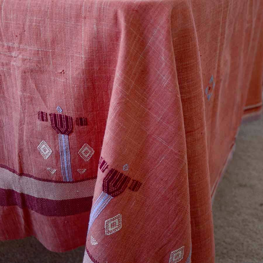 Pink Handwoven Organic Cotton Tablecloth | Indian Summer: 56"x84"