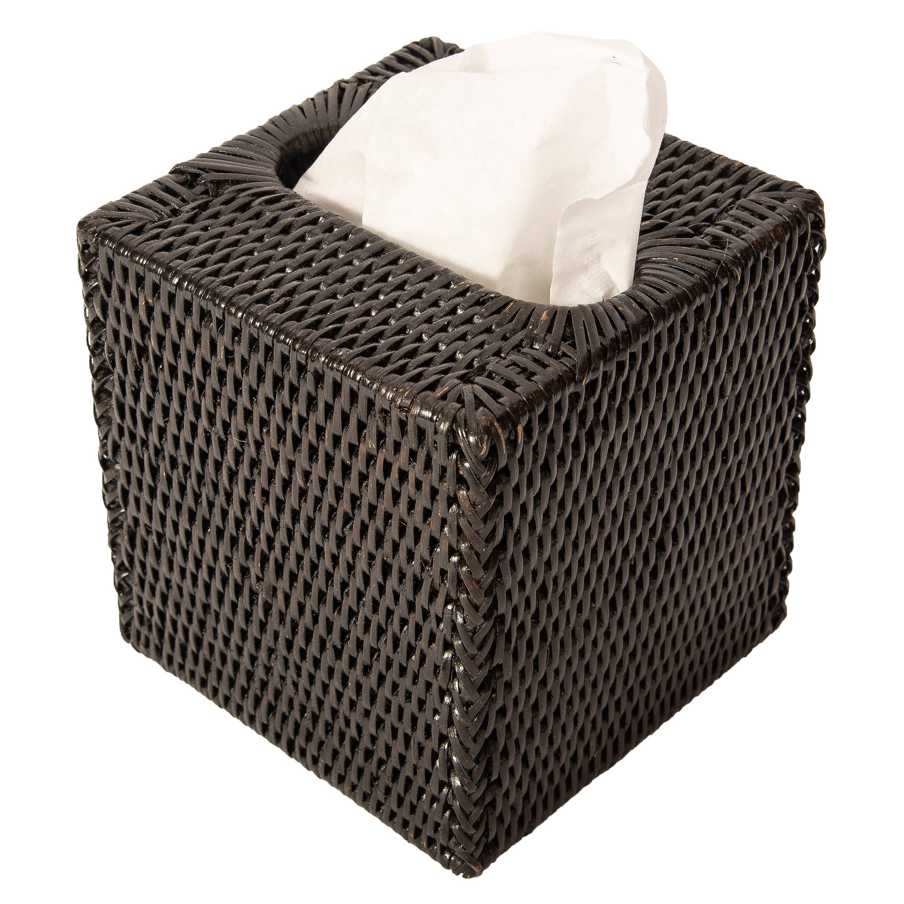 Artifacts Rattan™ Column Tissue Box Cover: Tudor Black