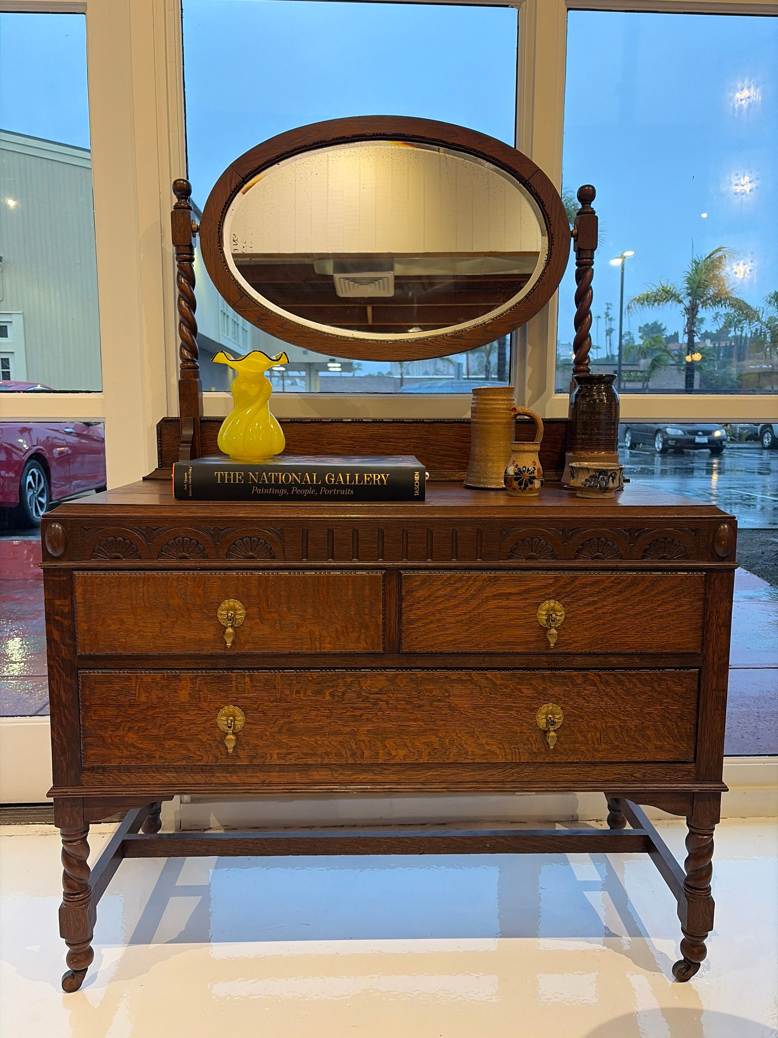 Wooden Vanity Dresser with Mirror