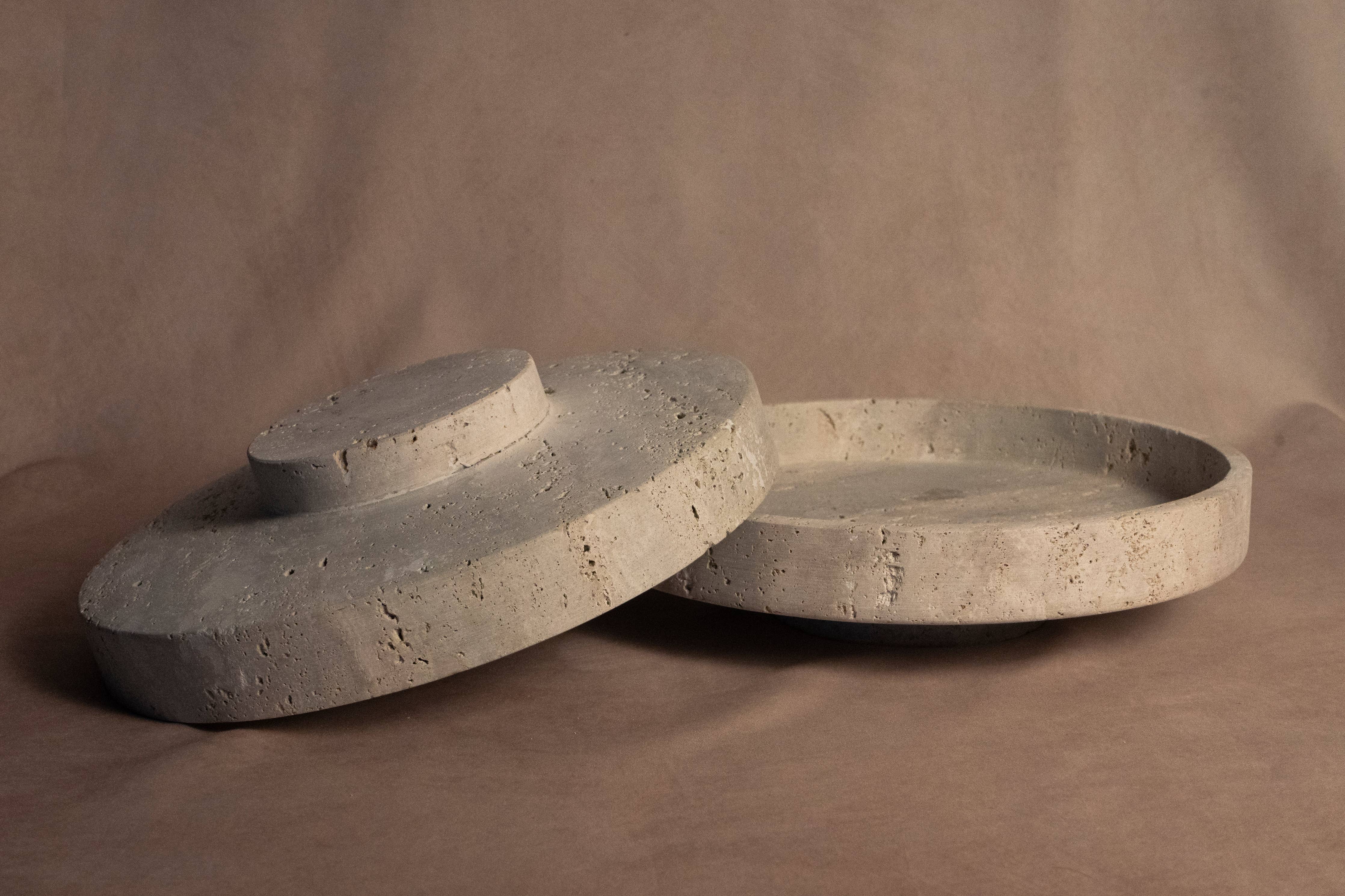 Bowl With Base - Travertine