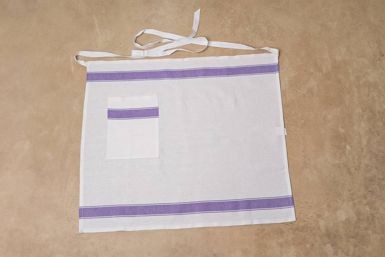 Classic Italian Apron - 100% Cotton - Herringbone Blue