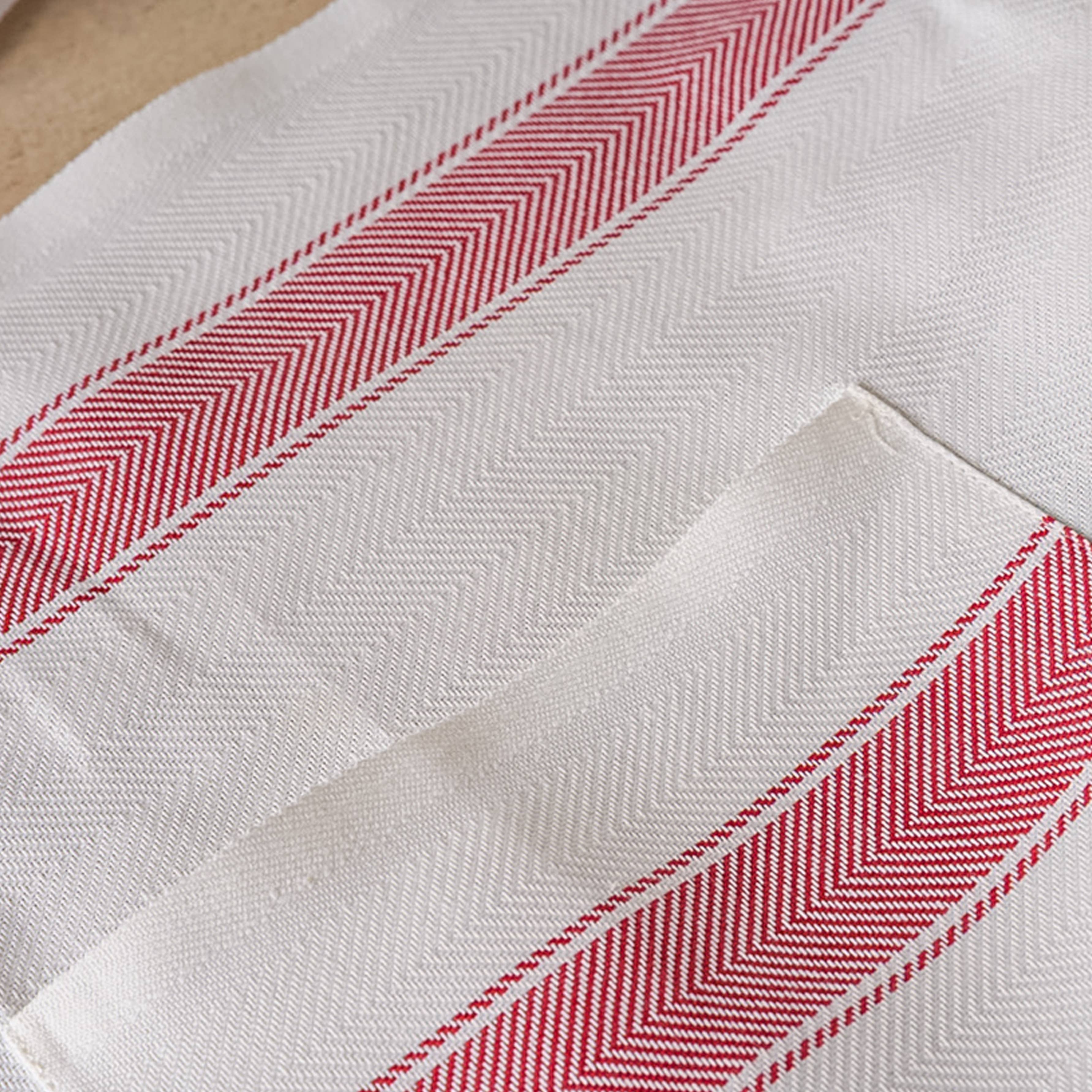 Classic Italian Apron - 100% Cotton - Herringbone Red