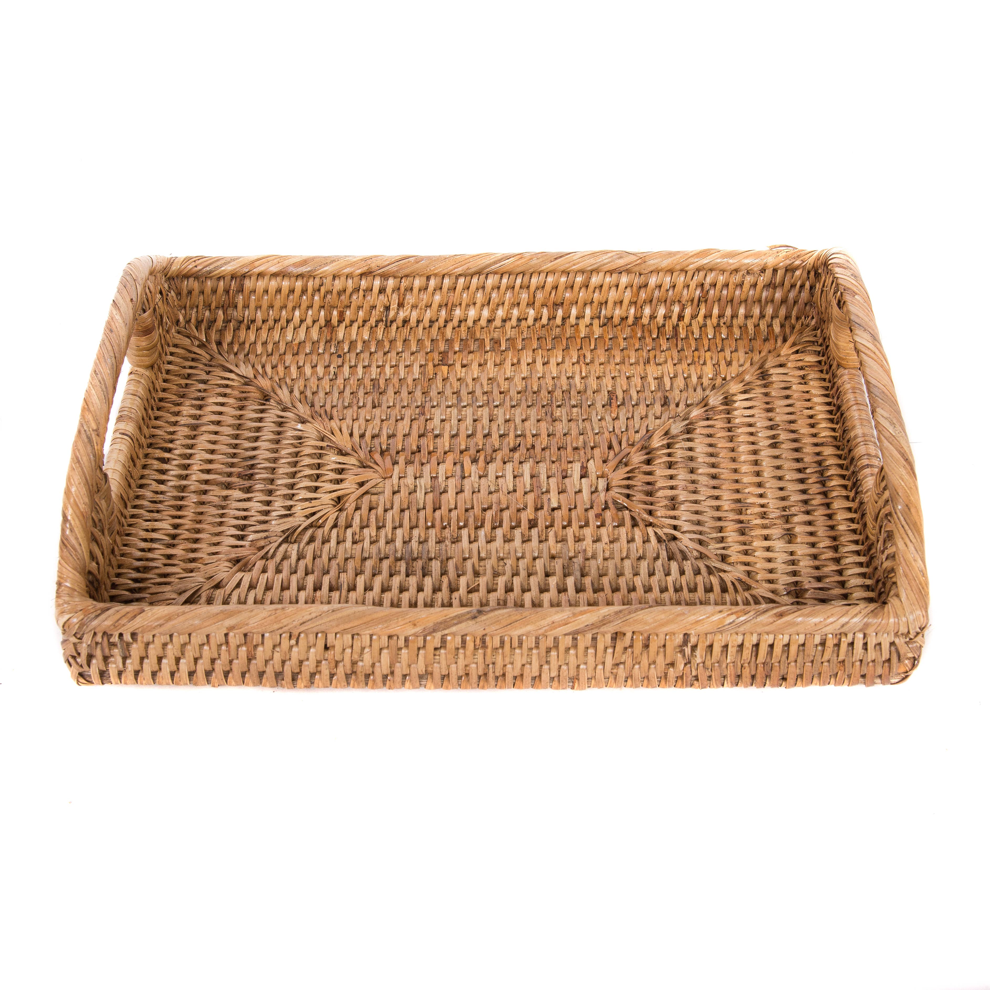 Artifacts Rattan™ Rectangular Vanity Tray With High Handles: Tudor Black