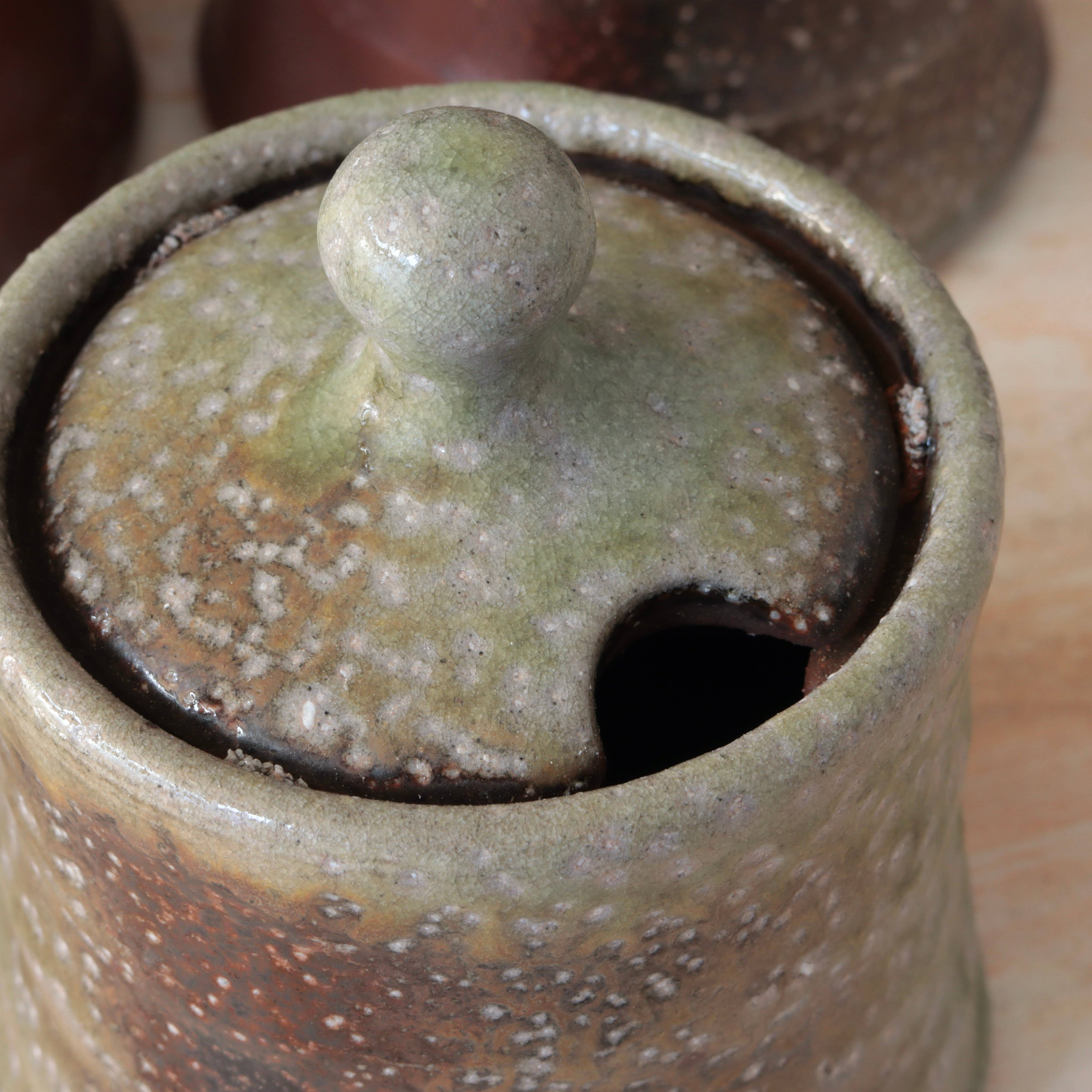Soda-Fired Sugar Jars Hourglass Shape Dark 