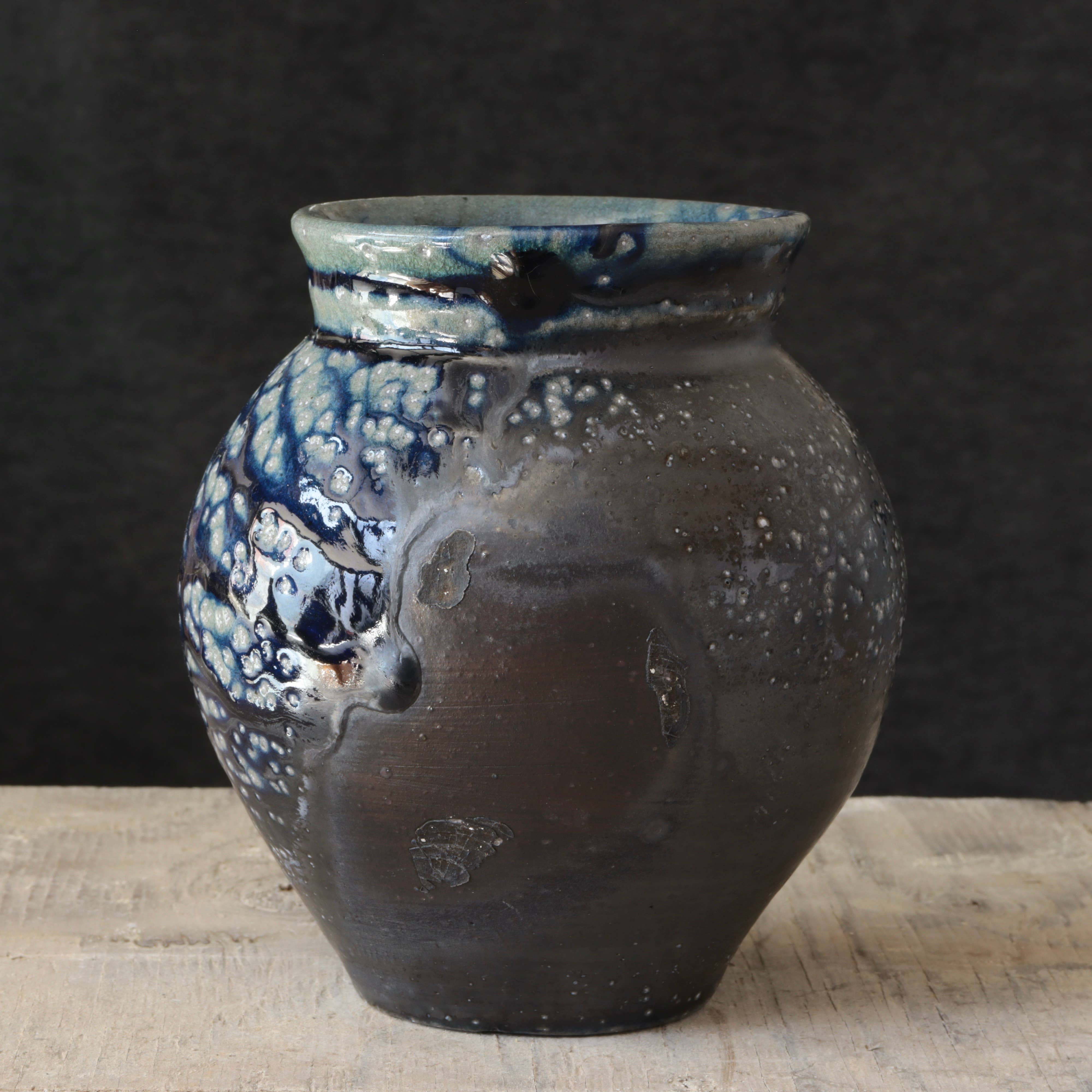 Soda Fired Vase Cobalt Blue/Black 7-8"
