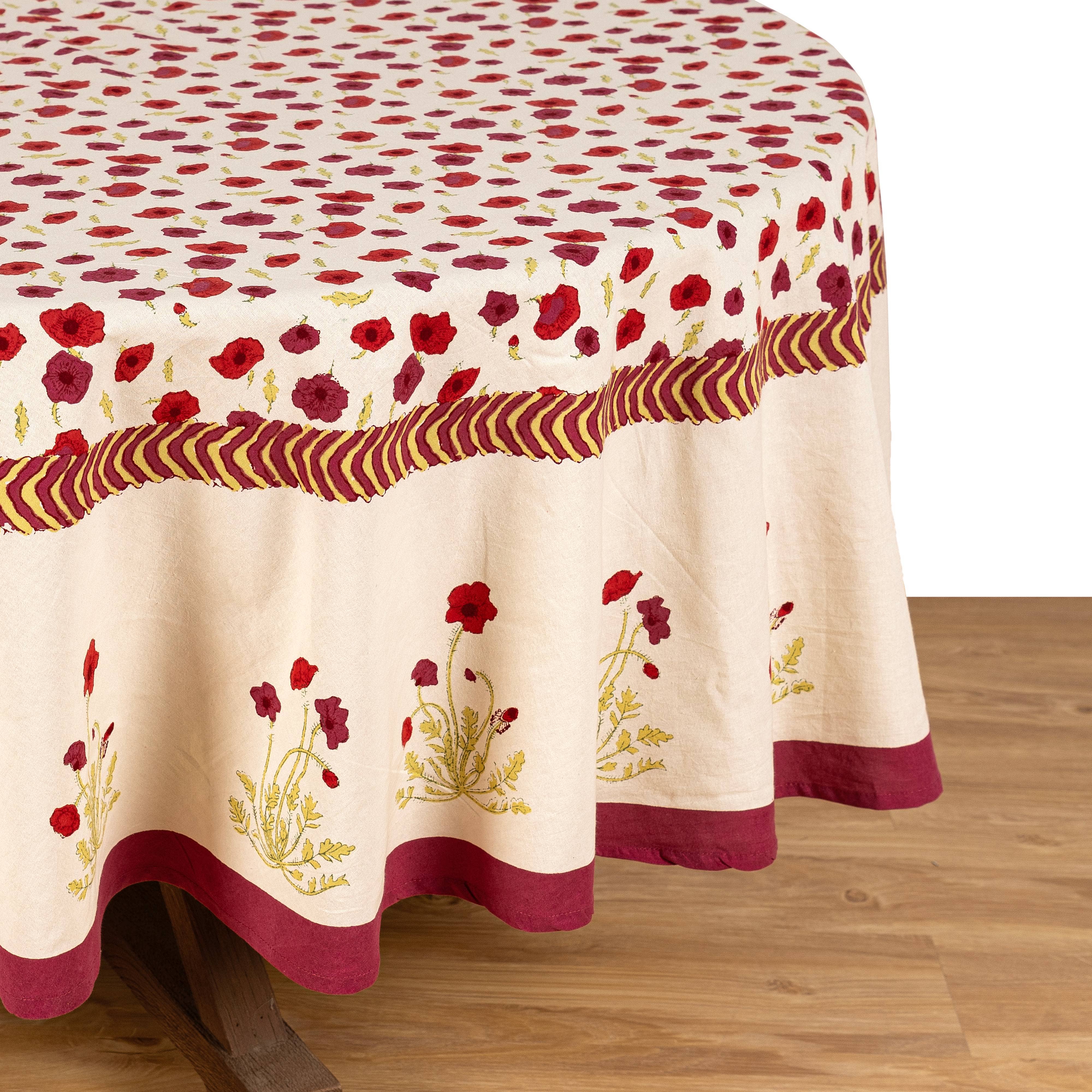 Poppies Red & Green | French Tablecloths: 59" x 59"