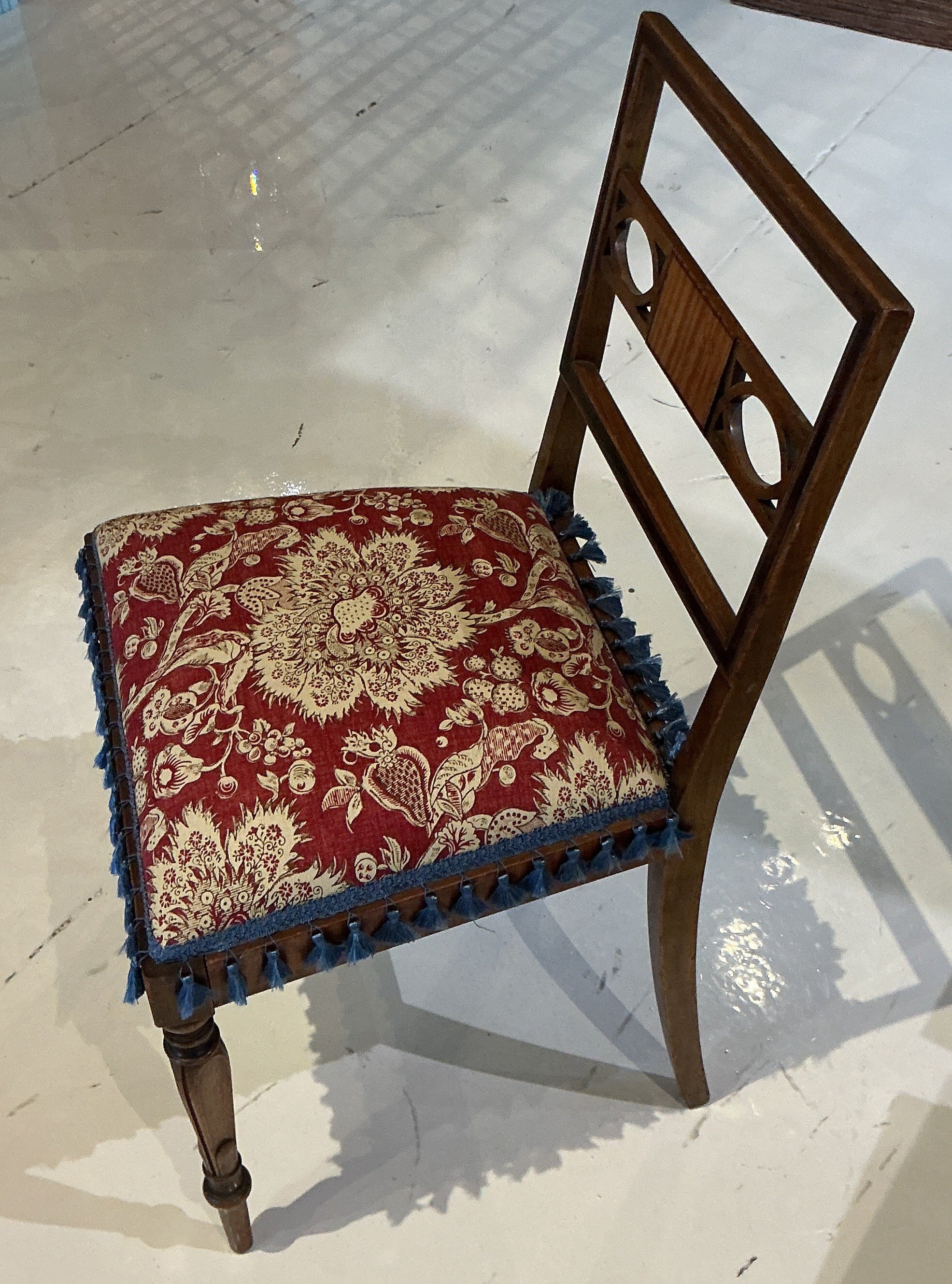 Set of 6 Dining Chairs reupholstered in red and blue