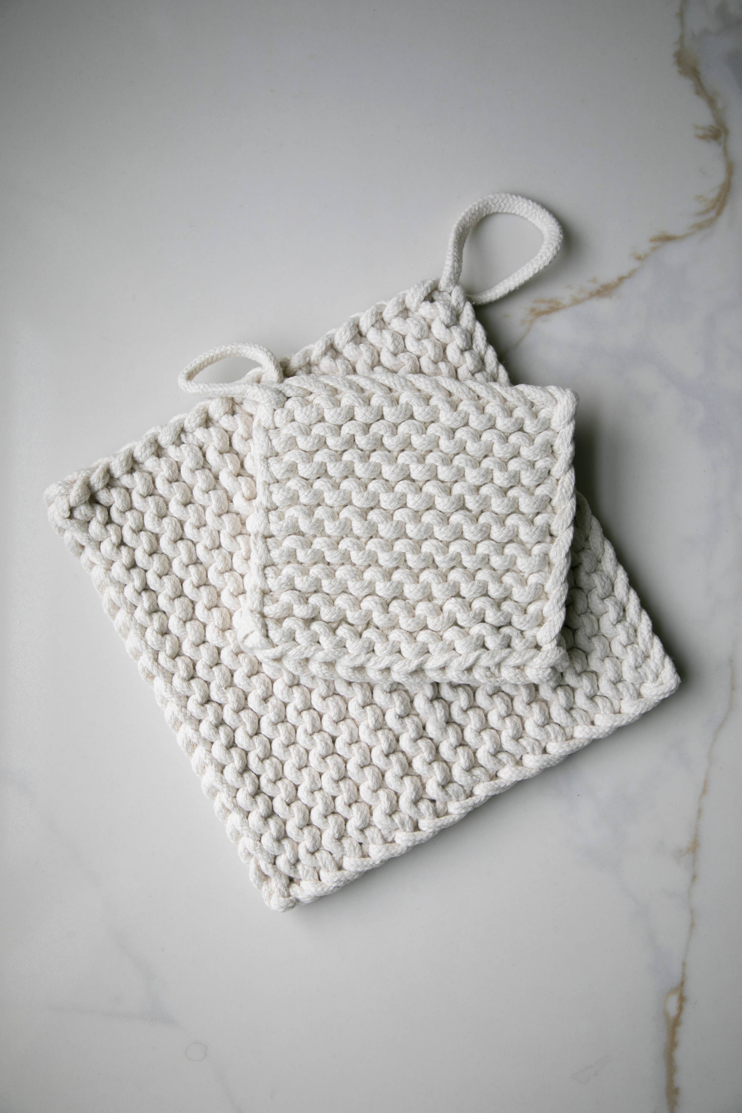 Cotton Crocheted Pot Holder: White Large