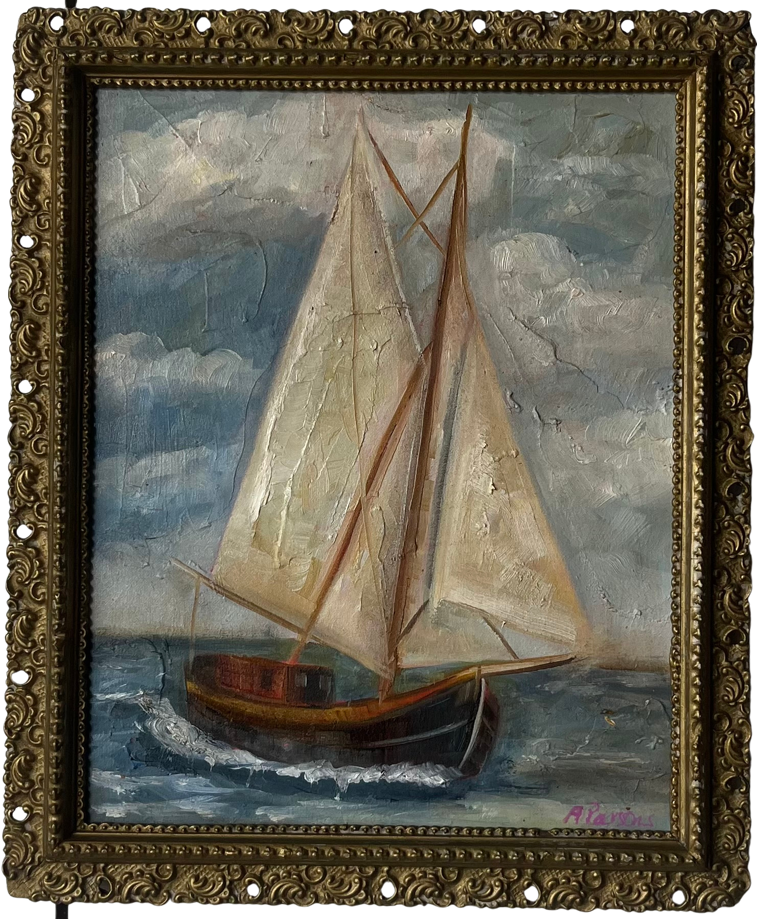 Alison Parsons, Sailboats, 12”x10” in Vintage Frame