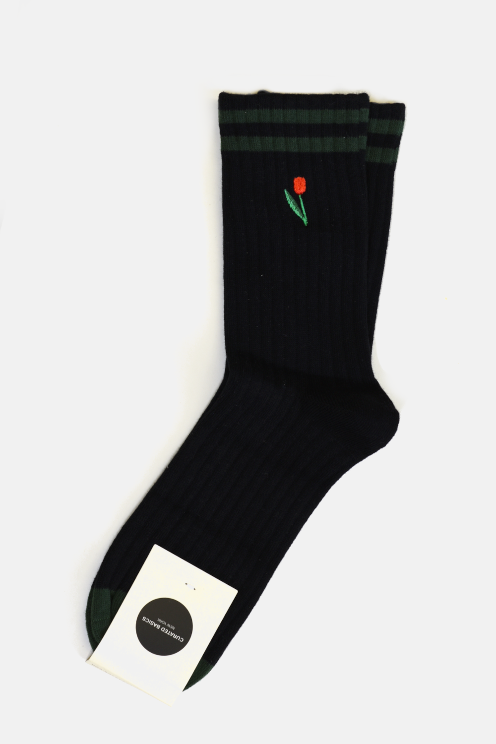 Tulip Embroidery Socks: Black / M/L