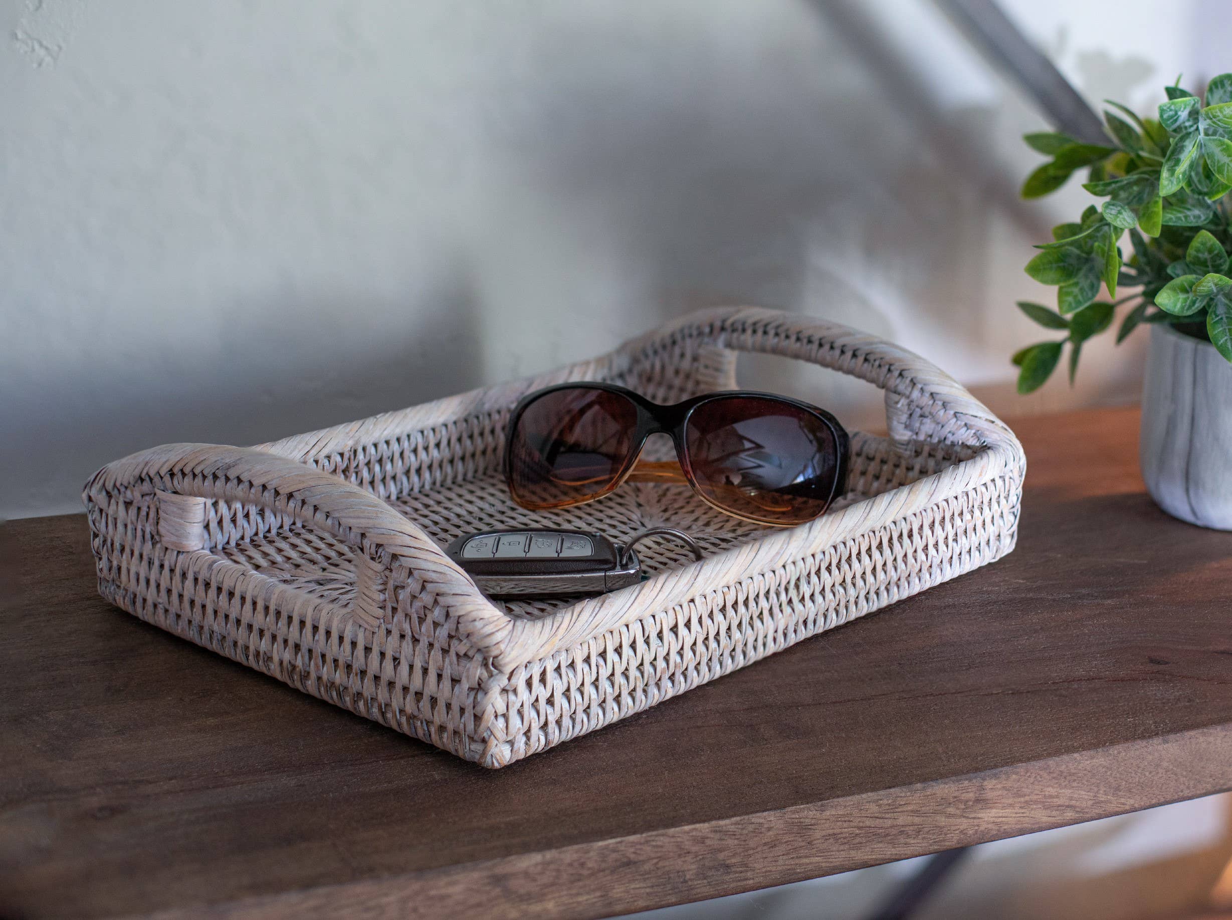 Artifacts Rattan™ Rectangular Vanity Tray With High Handles: Tudor Black