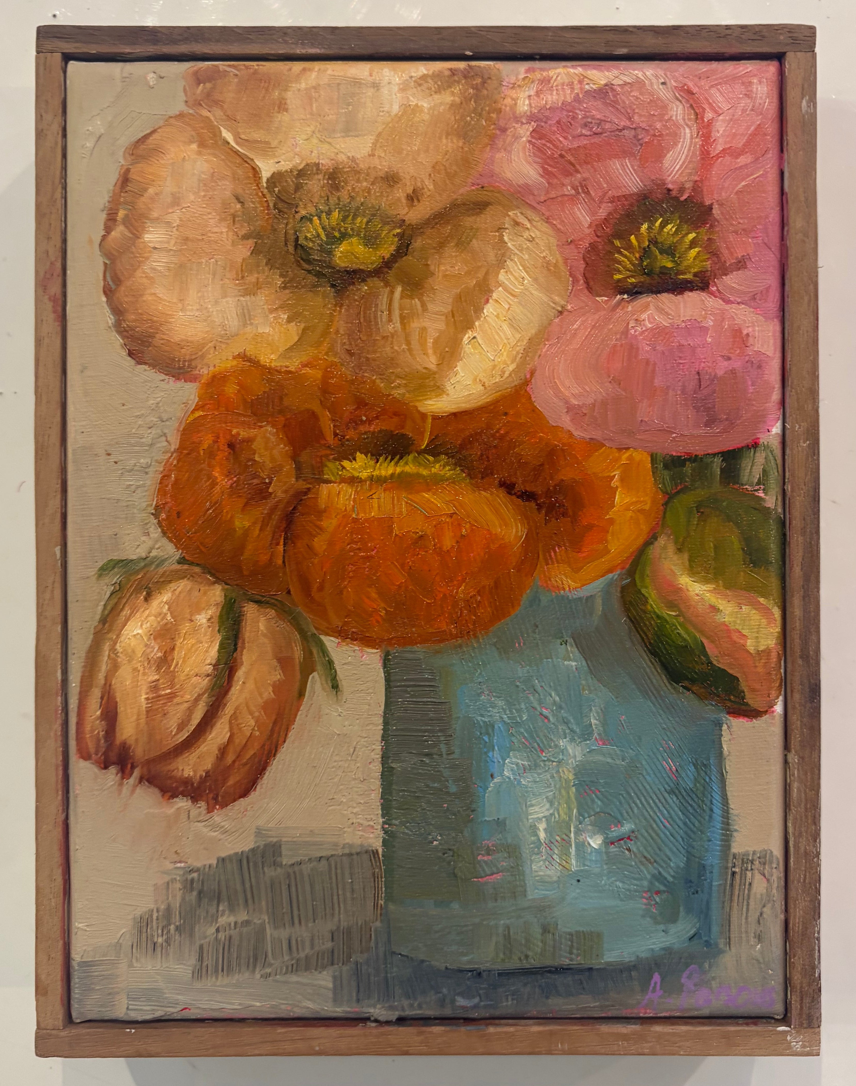 Ali Parsons, Bright Flowers in Blue Vase 9”x7”