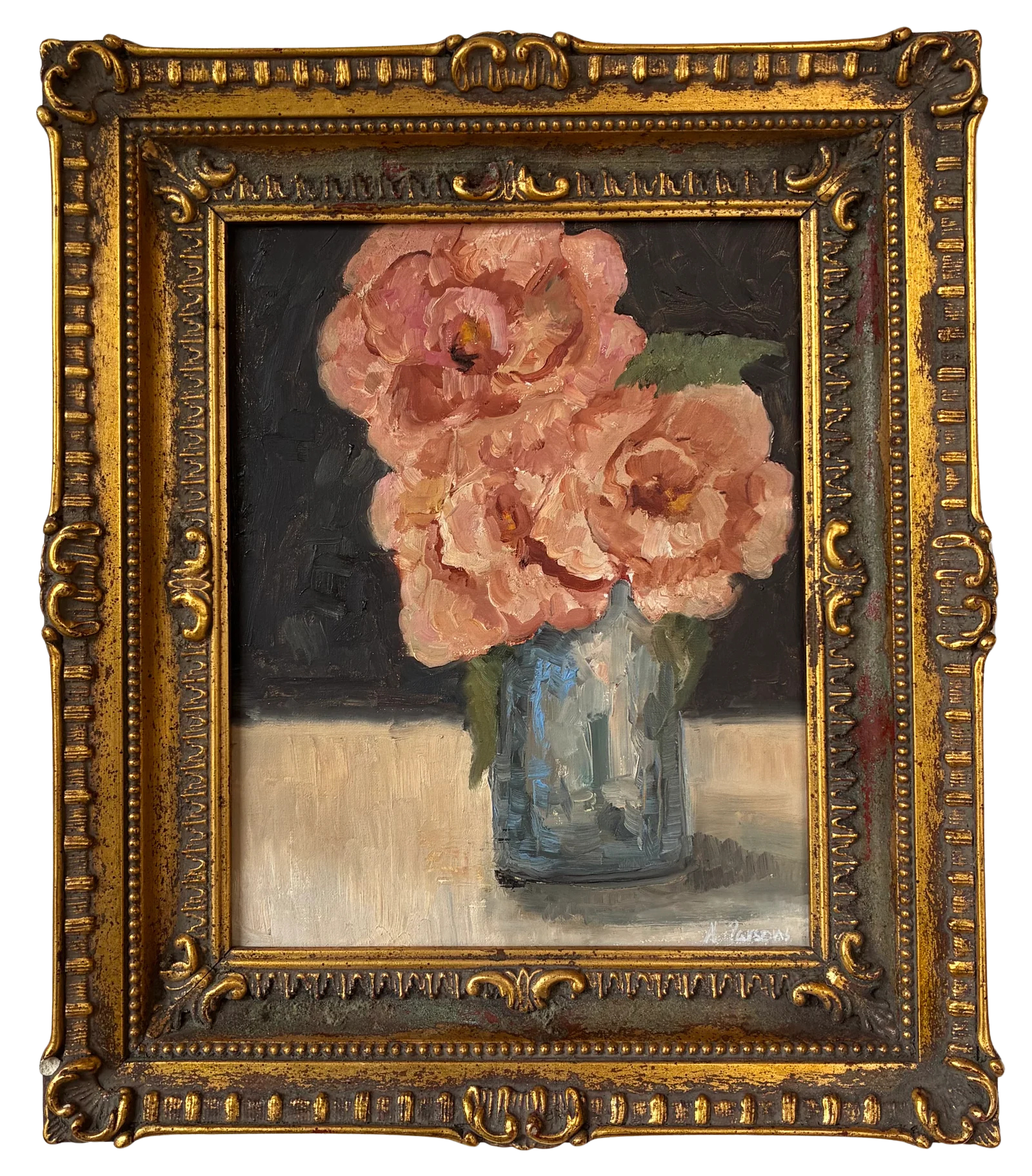 Alison Parsons, Floral Bouquet in a Vintage Frame, 12” x 14”