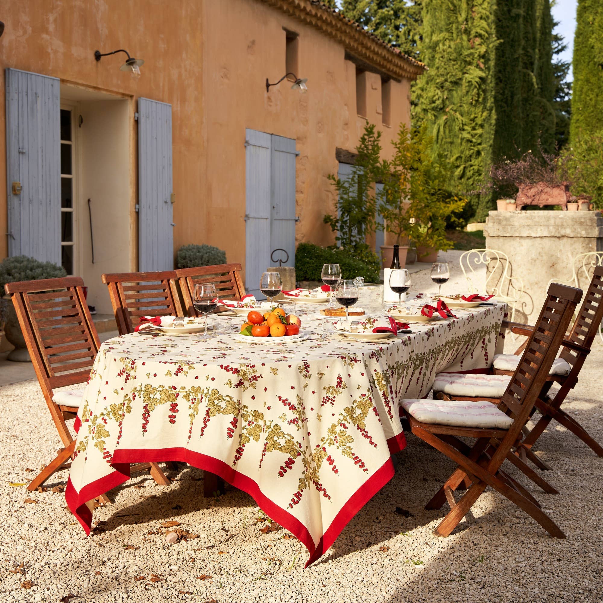 Gooseberry Red & Green | French Tablecloths: 71" x 142"