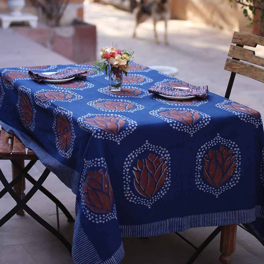 Indigo Block Print Tablecloth 56"x84"
