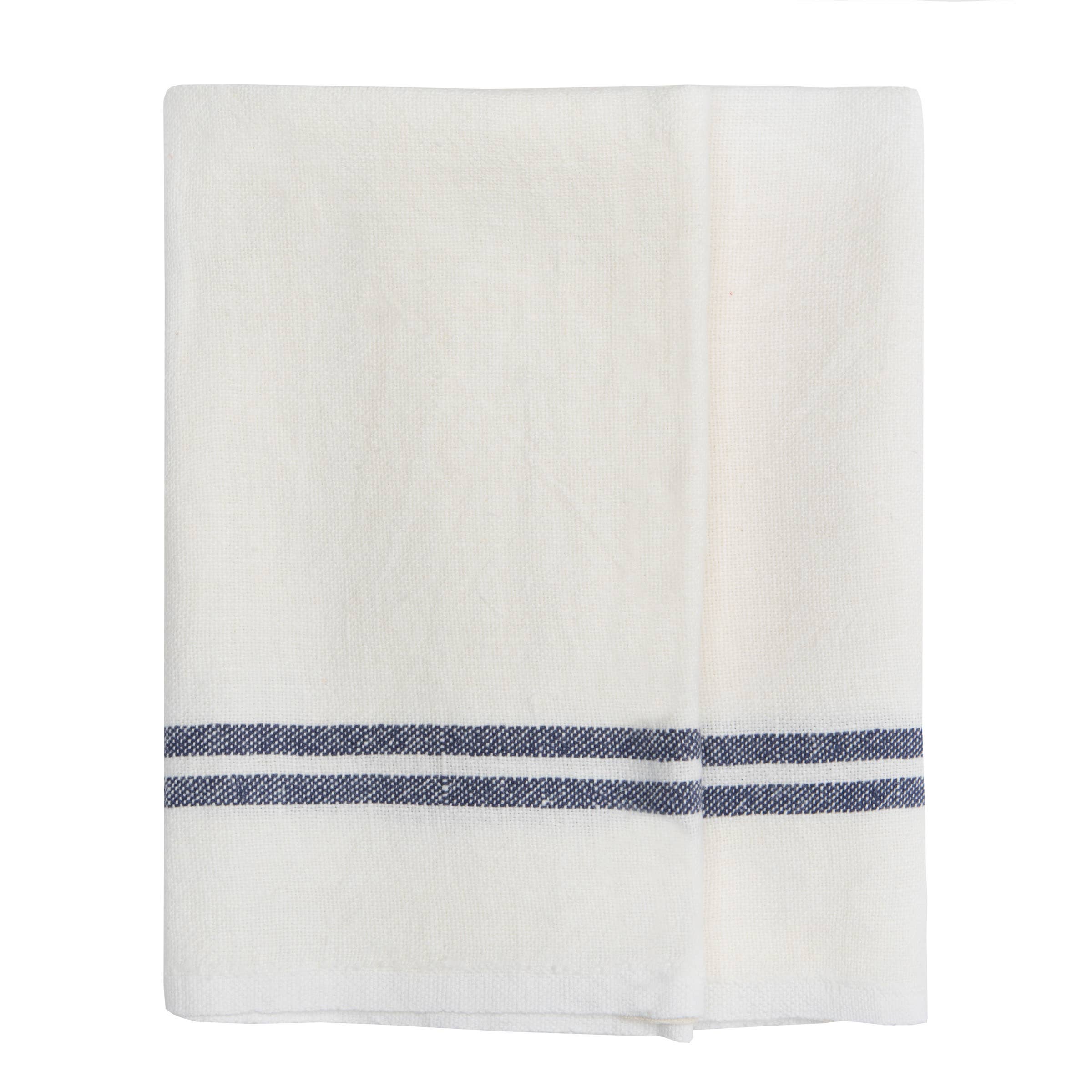 Vintage Linen Ivory/Navy Towel in Ivory/Navy, 20” x 30”