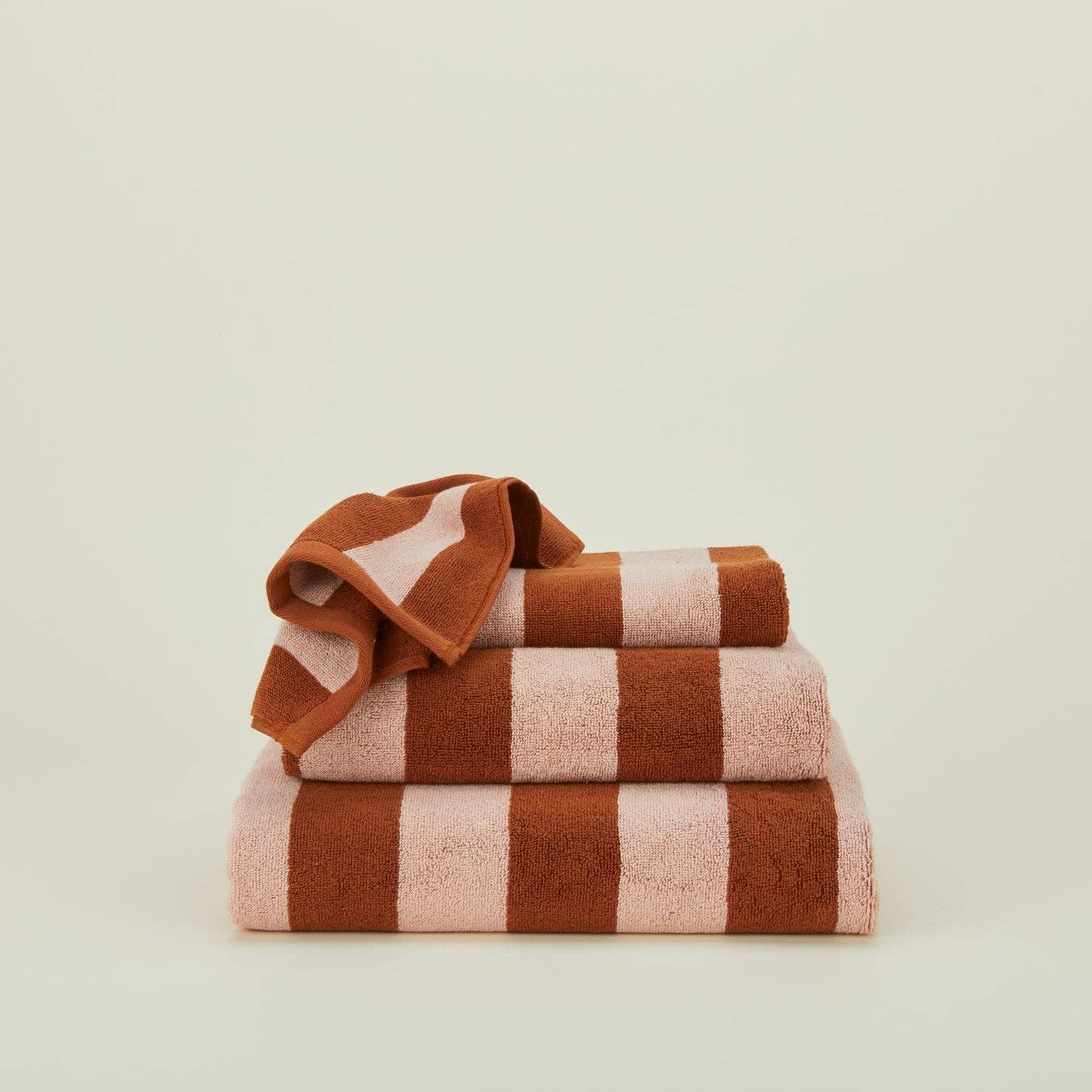 SIMPLE STRIPED TERRY TOWELS - BLUSH/TERRACOTTA: WASHCLOTH