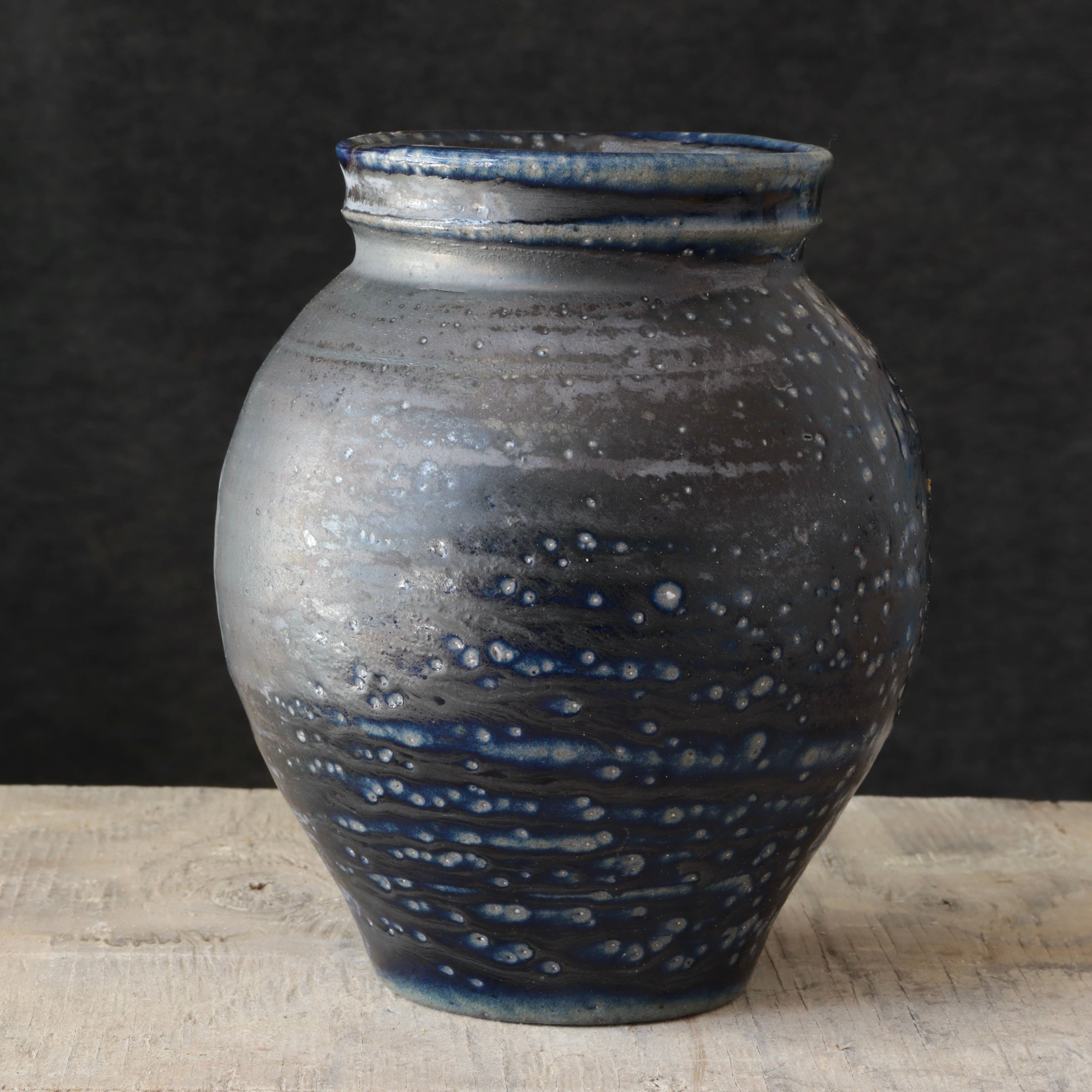 Soda Fired Vase Cobalt Blue/Black 7-8"