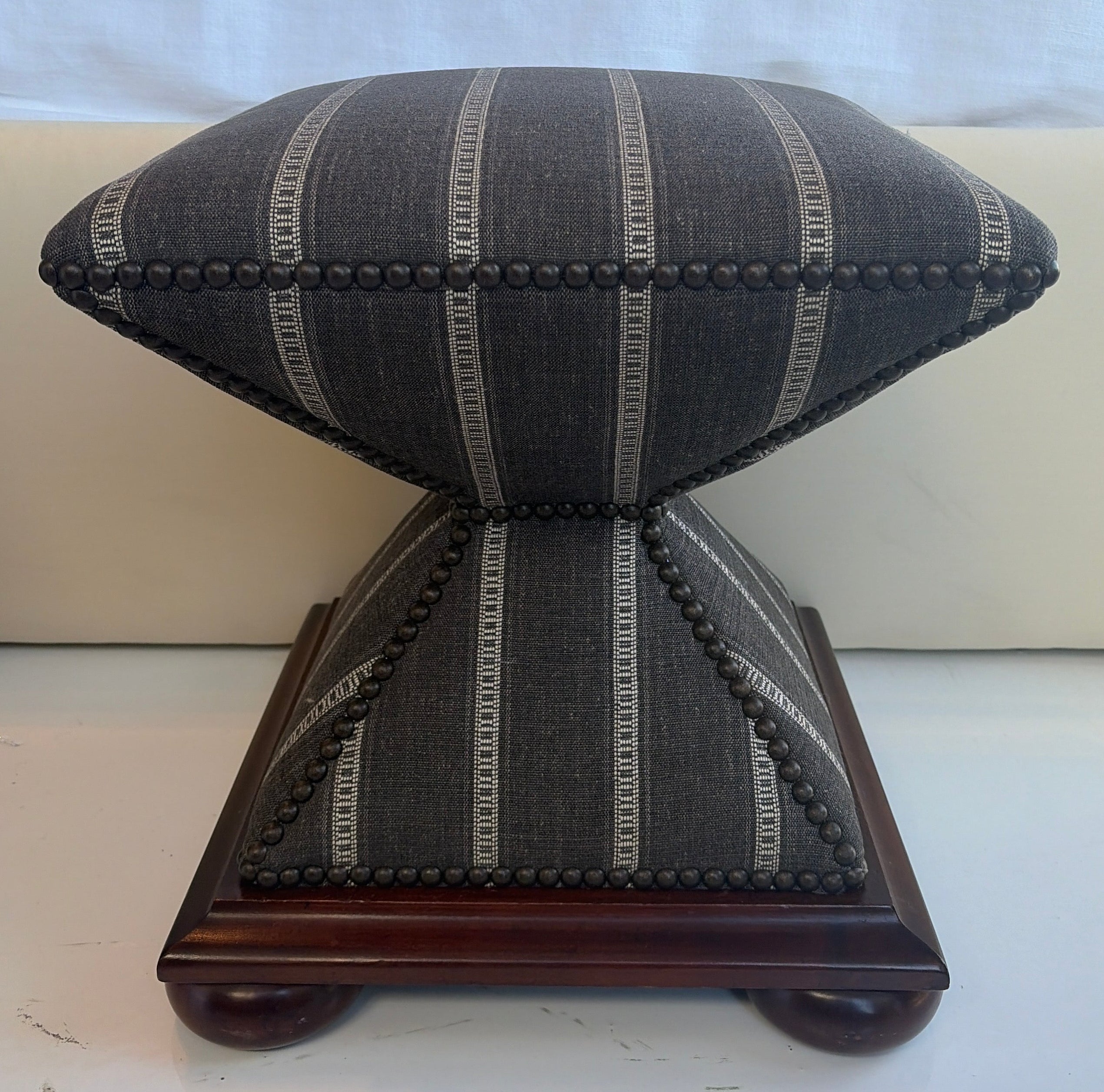 Striped Square Ottoman with Wooden Base