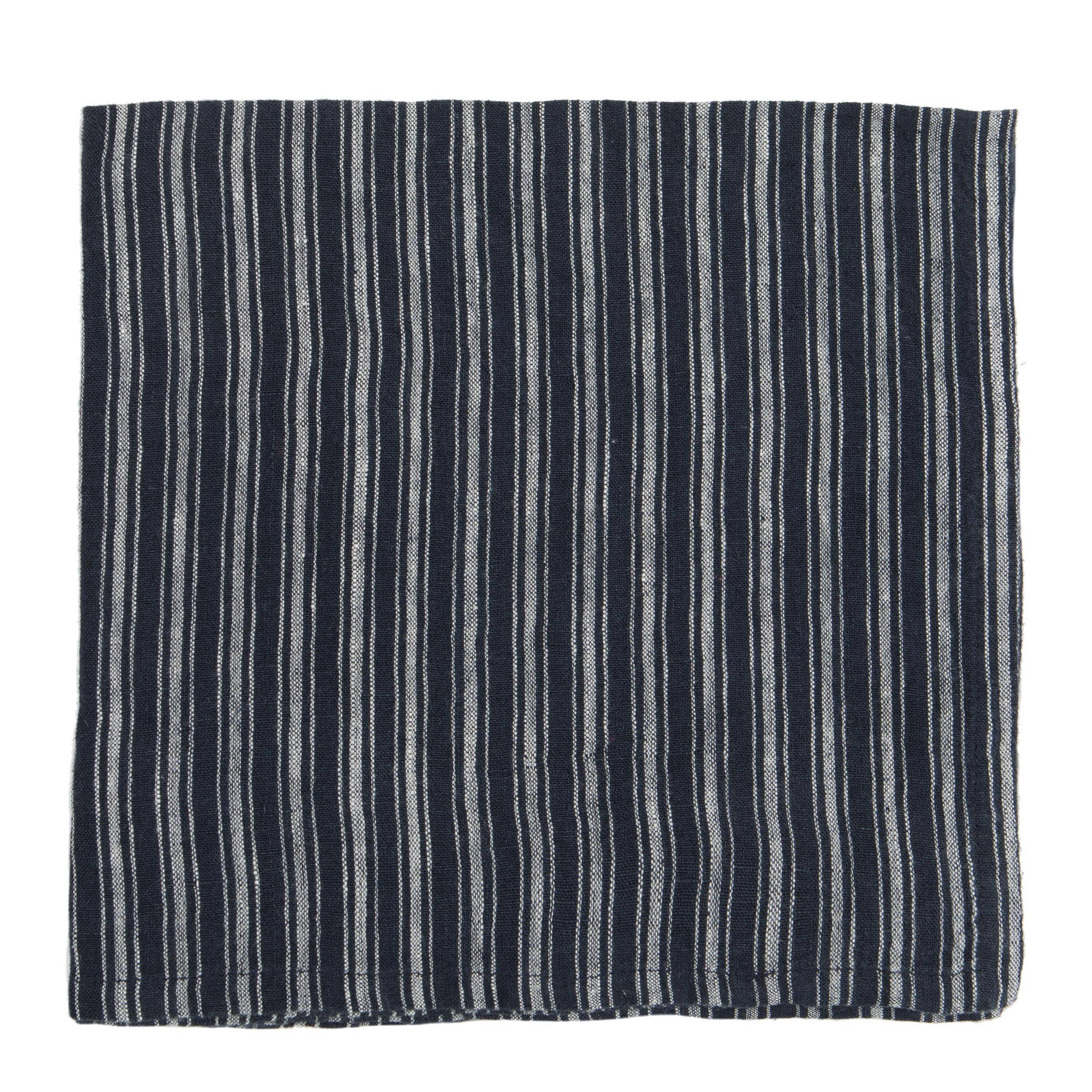 Boat Stripe Linen Indigo & White Napkins 20x20 - Set of 4: Indigo/White