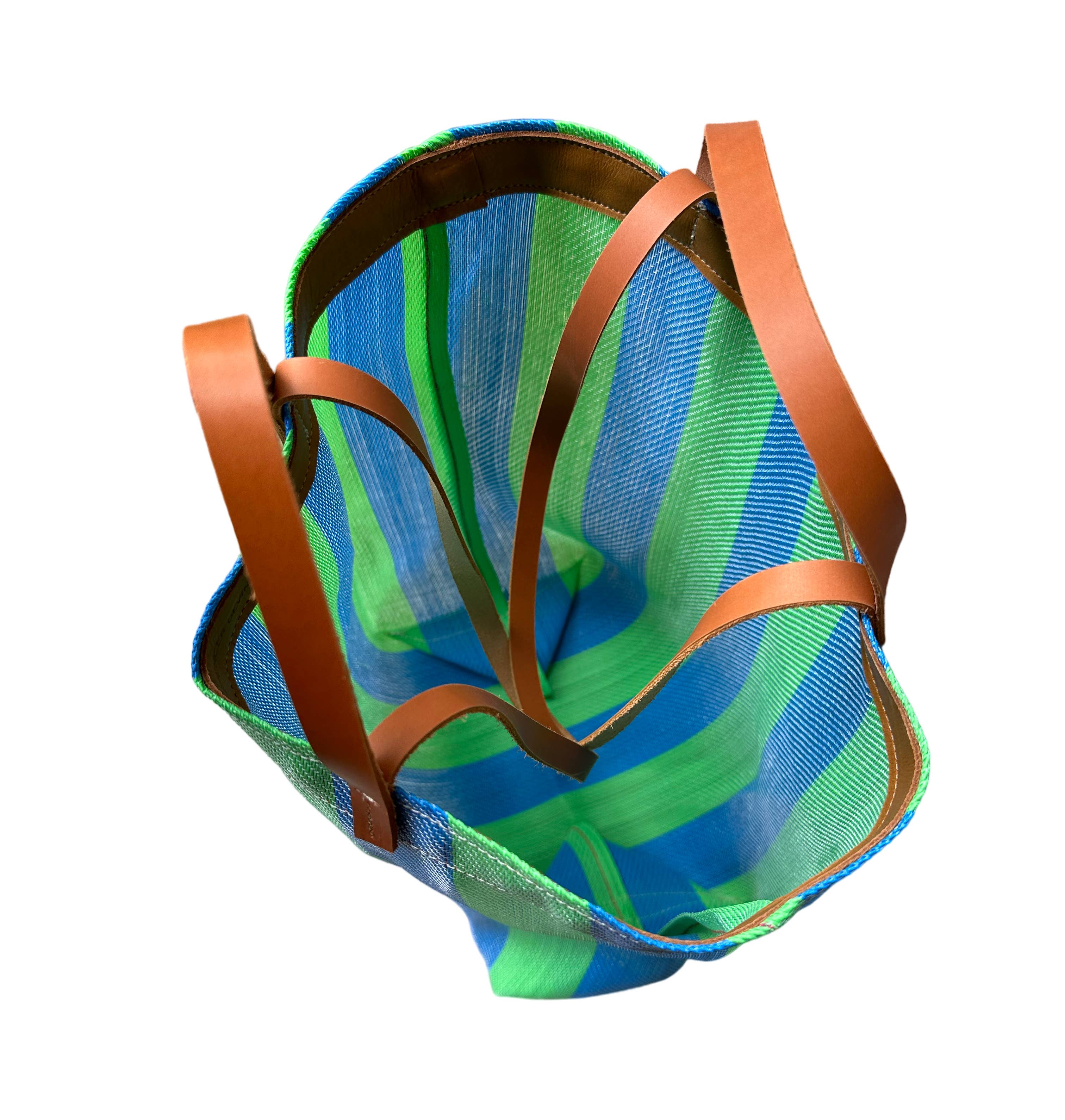 Small Recycled Plastic Market Tote Bag in Green and Blue