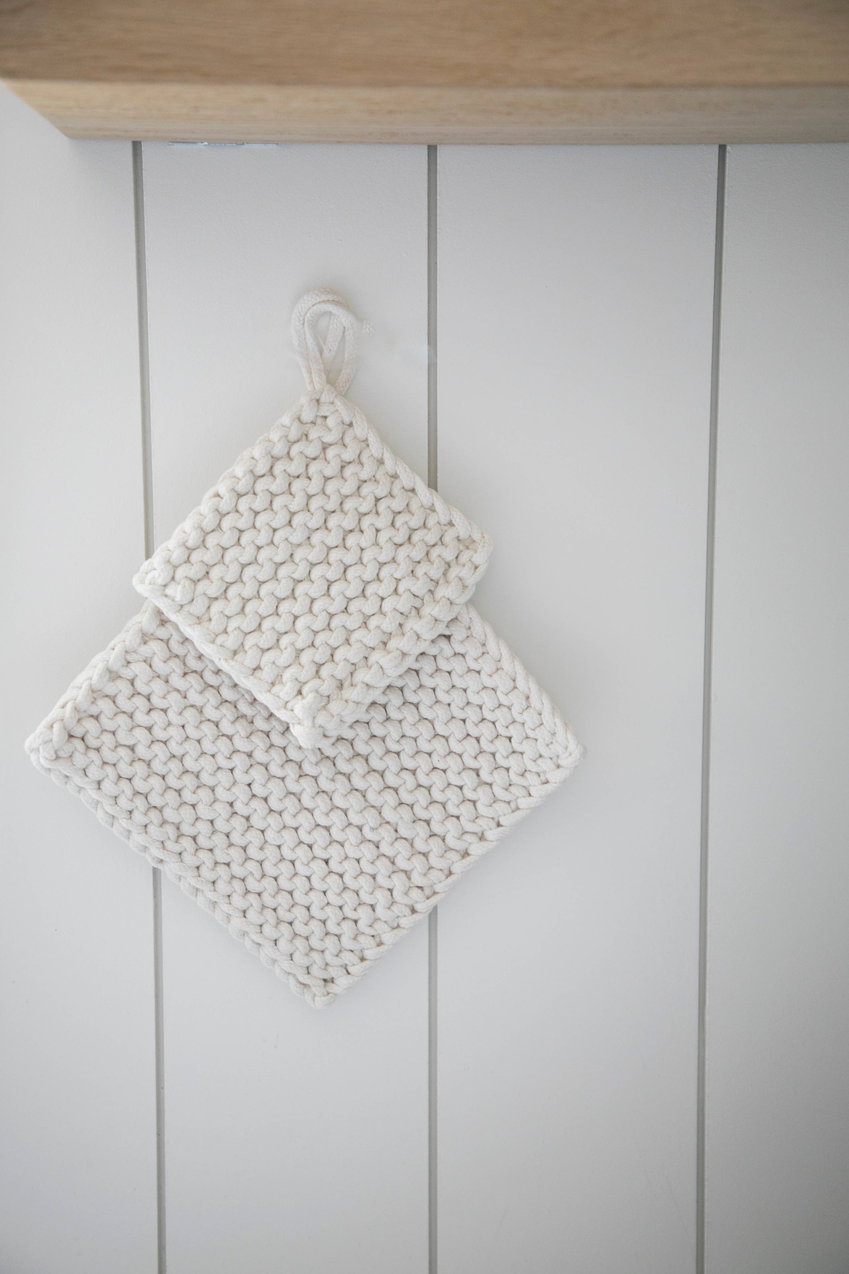 Cotton Crocheted Pot Holder: White Large