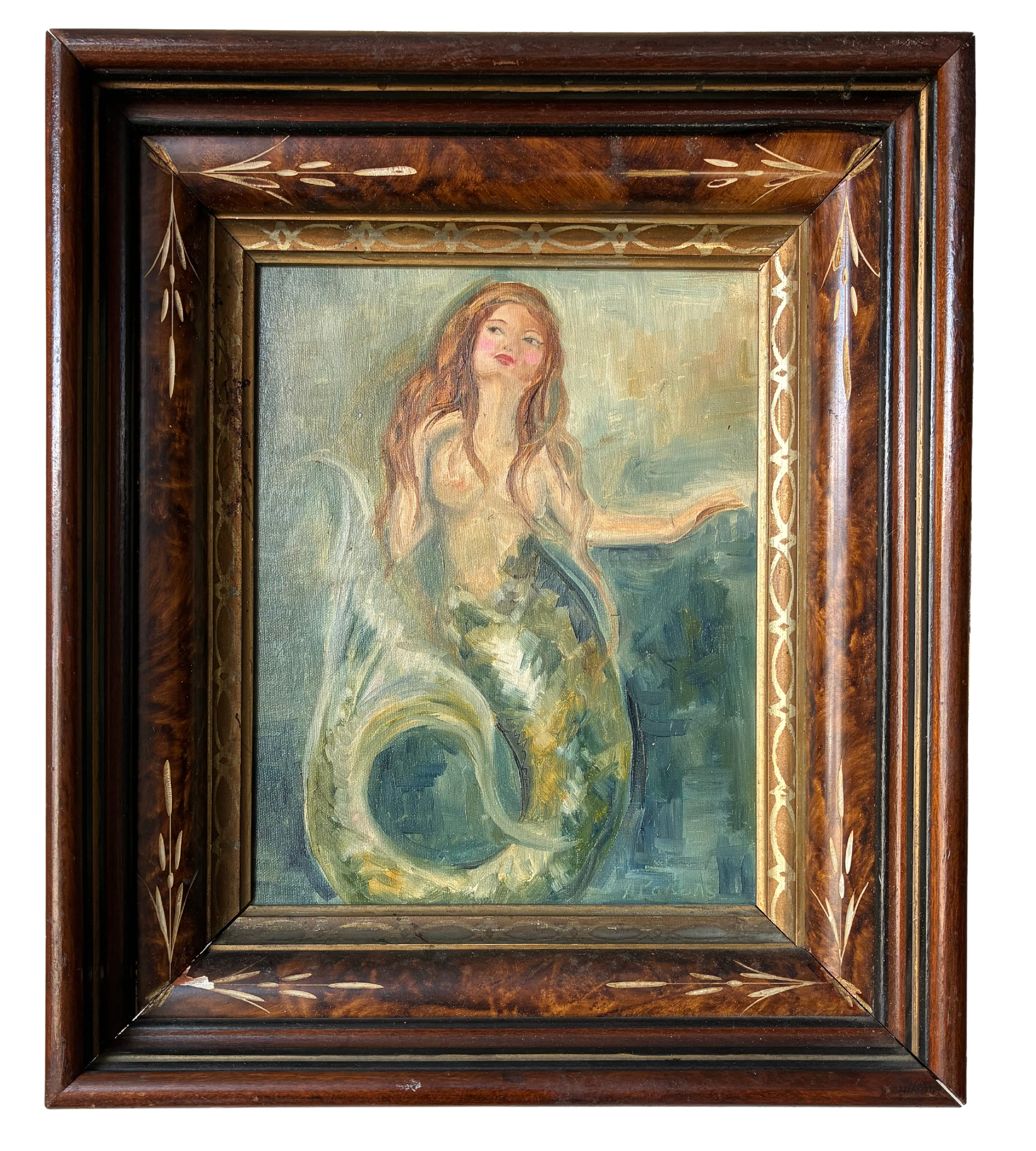 Alison Parsons, Mermaid in Vintage Early 1900 Eastlake Frame, 12.5” x 14.5”