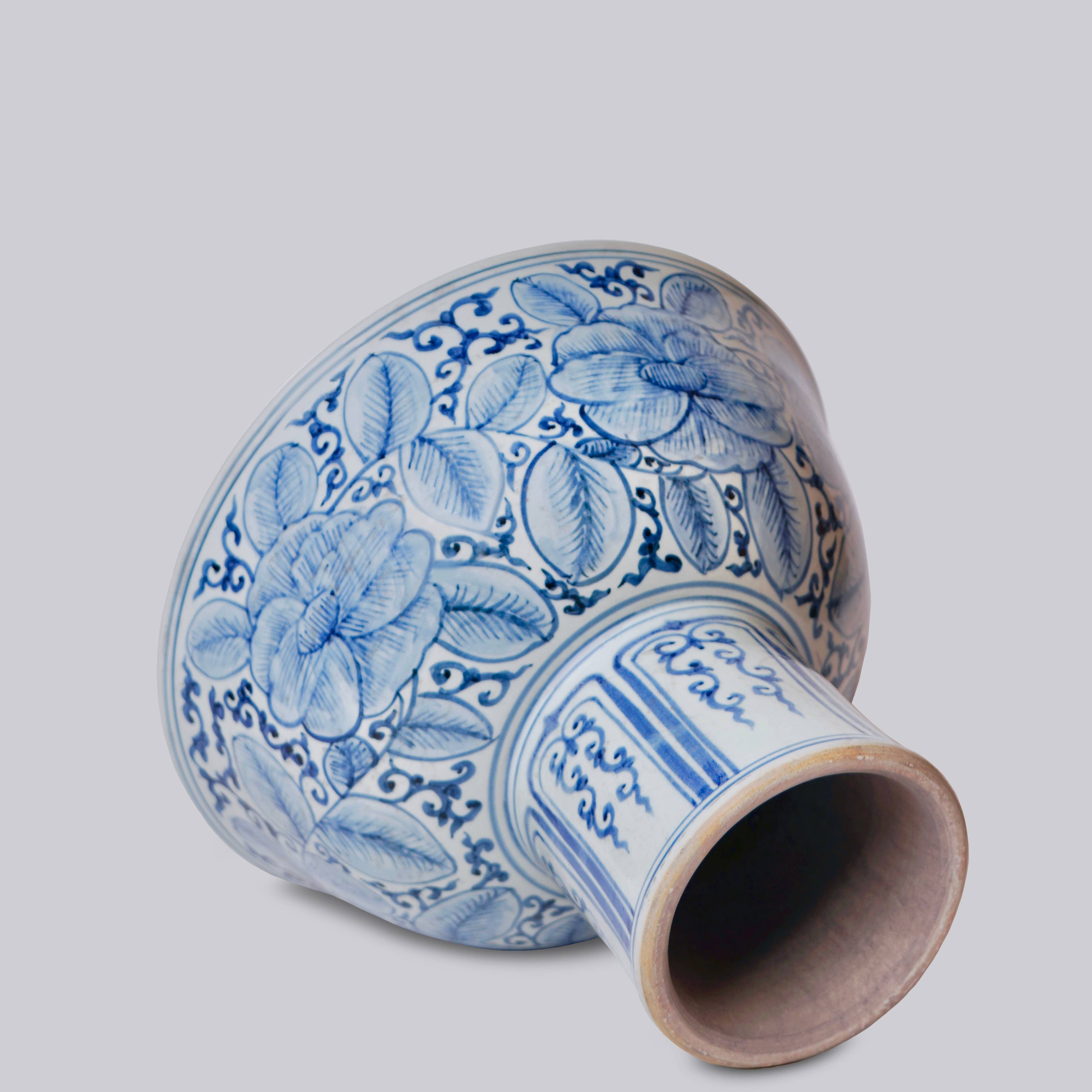 Blue and White Porcelain Rose Large Footed Bowl